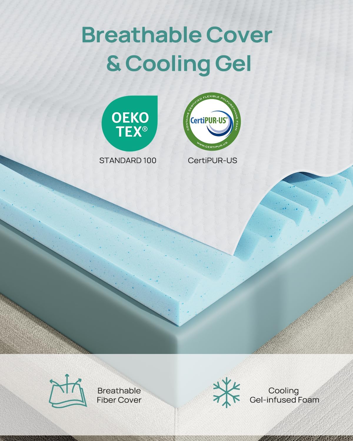 3 Inch Twin XL Gel Mattress Topper for College Dorm, Cooling Firm Bed Topper for Pressure Relief, Orthopedic Support Mattress Topper with Non-Slip Washable Cover, CertiPUR-US Dorm Bed