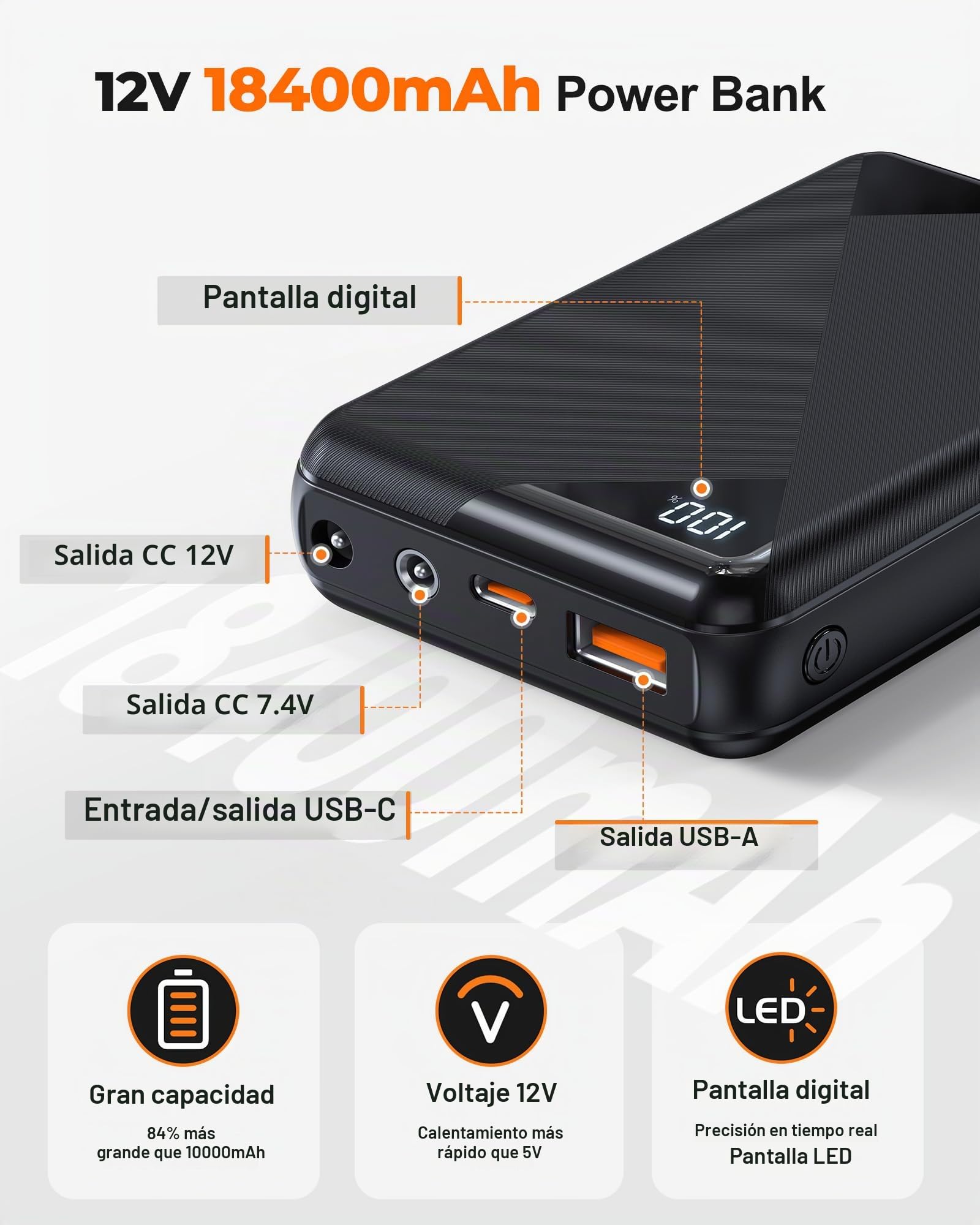 Chaqueta calefactable para hombre con batería externa de 18400 mAh 12 V, chaqueta térmica para hombre, forro cálido, chaqueta con capucha extraíble, resistente al viento, resistente al agua, para