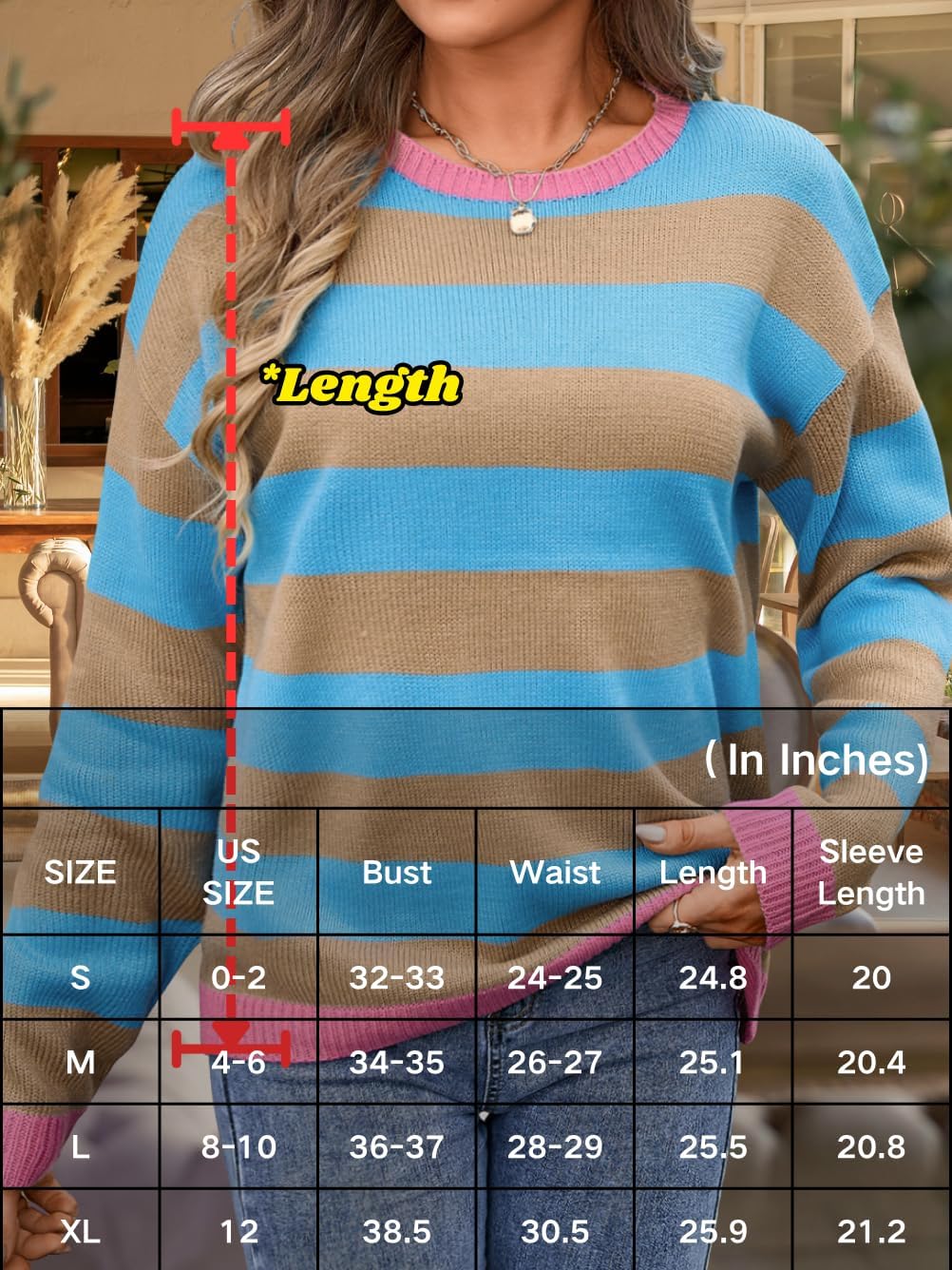 Colorful Striped Sweater,Cute Color Block Sweaters for Women,Fall Knit Tops Family Photo Costume - Image 6