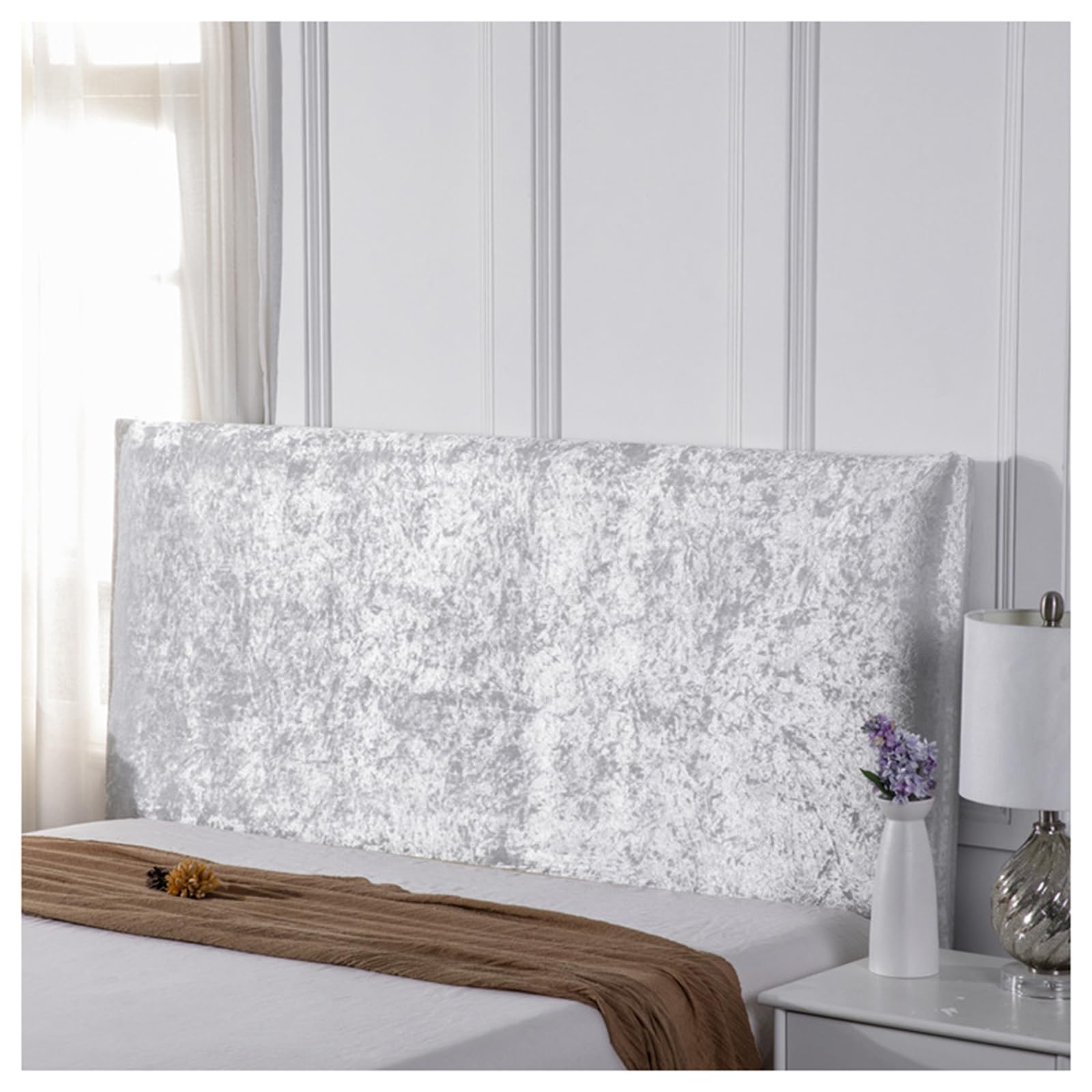 Gofohimi White Dustproof Bed Headboard Covers, Solid Color Velvet All-Inclusive Elastic Headboard Backrest Protection Cover For King/Double Bed For Bedroom Decor,,150Cm