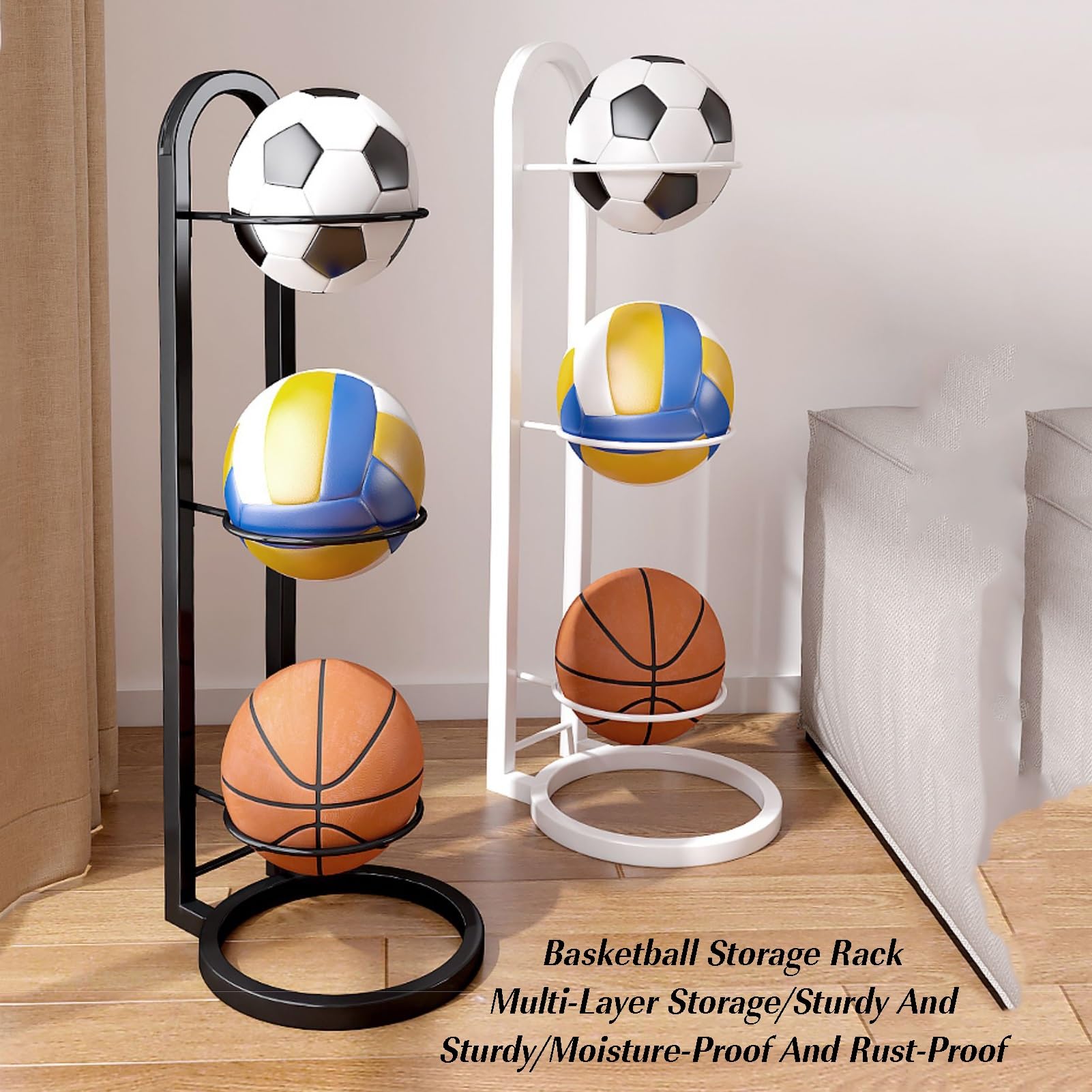 Ballaufbewahrungsregal, Aufbewahrungsregal for Sportbälle, Ballhalter for Basketball, Fußball, Volleyball, Fußball, Garage, Fitnessstudio und Schule(Black,23.5x100cm)