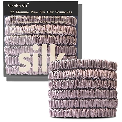 Miniatura 10 de Suncdelv - Coleteros de seda 100% seda para el cabello, lazos para el cabello de 22 momme para antiarrugas y roturas, accesorios naturales para el