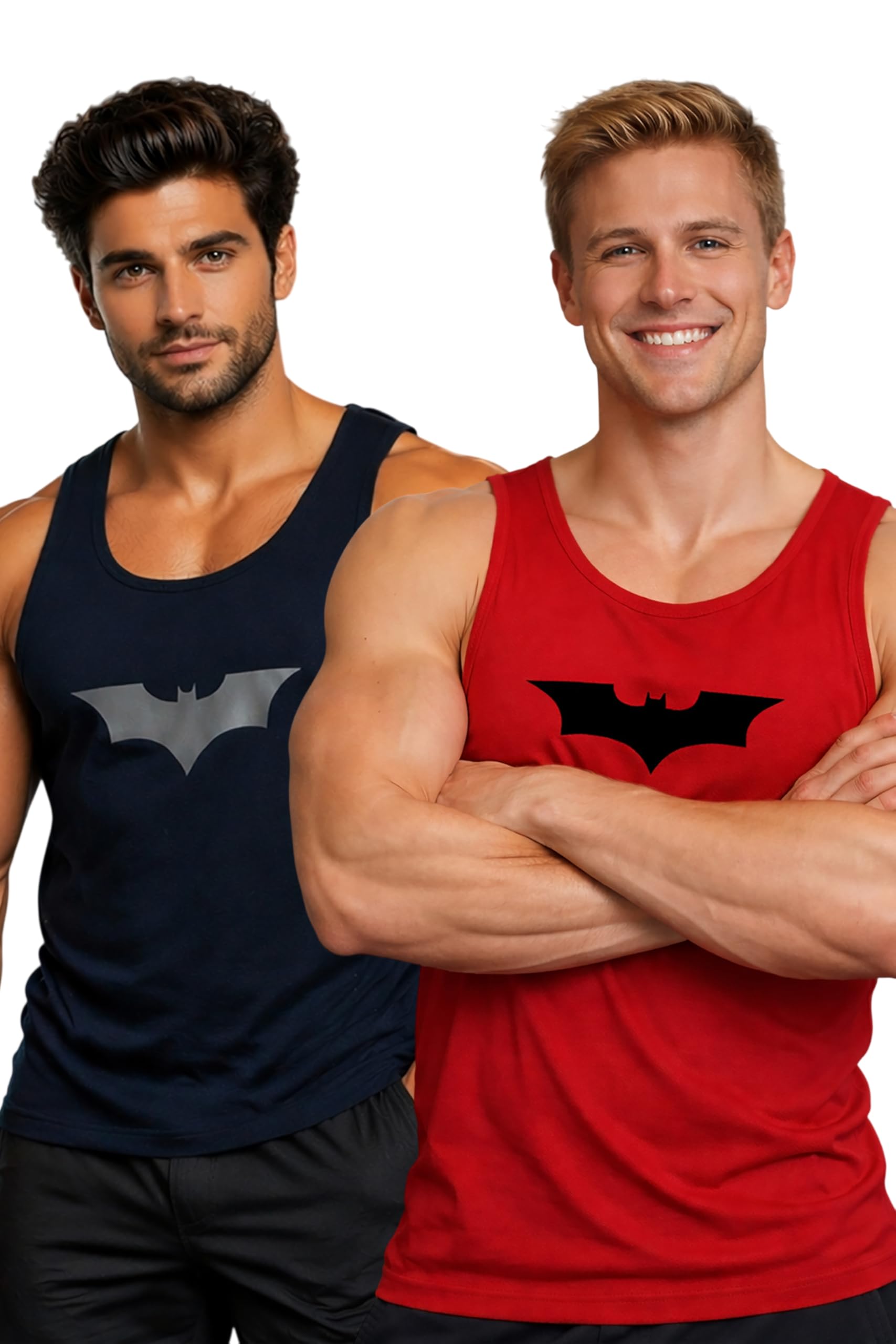 glito Polyester Letter Printed Vest for Men - Pack of 2 - Red & Navy Blue | Round Neck | Sleeveless | Regular Fit | Summer & Gym Wear Tank Top for Men-picture-11