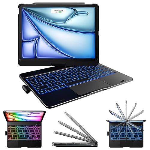typecase Touch Keyboard Case for iPad Air 11-inch(M3/M2, 2025/2024) & iPad Pro 11(4th/3rd/2nd/1st Gen), Multi-Touch Trackpad, 11-Color Backlight, 360°Rotatable for iPad Air 5/4th Gen, Black
