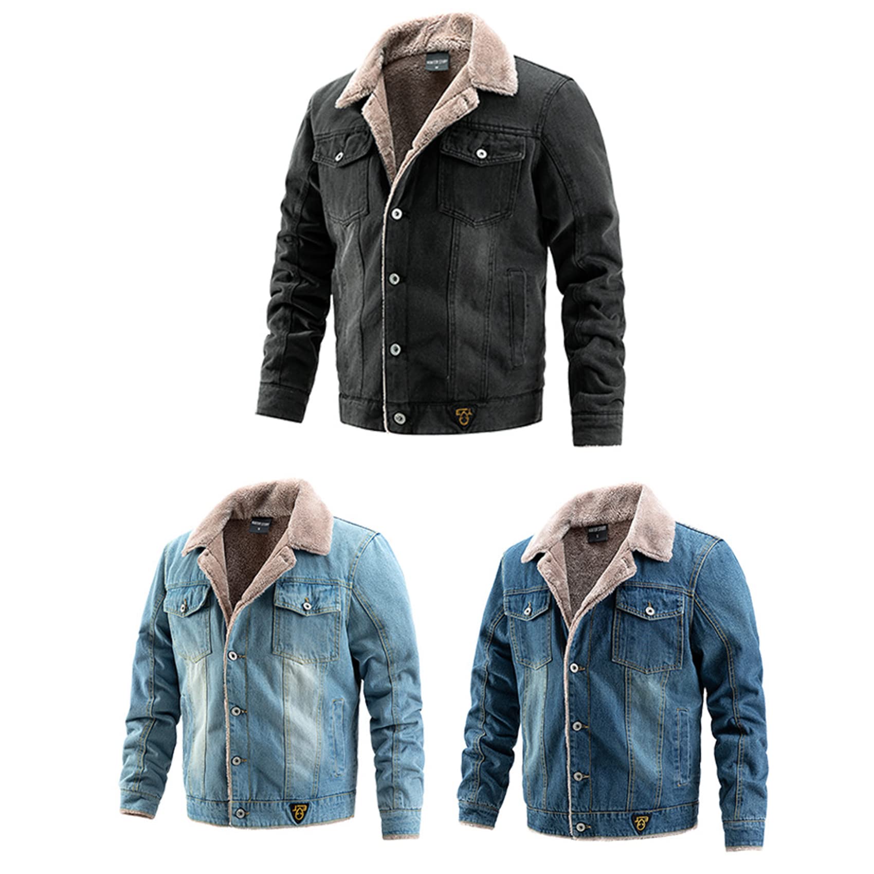 Giacca di Jeans da Uomo Plus Imbottita di Velluto Casual