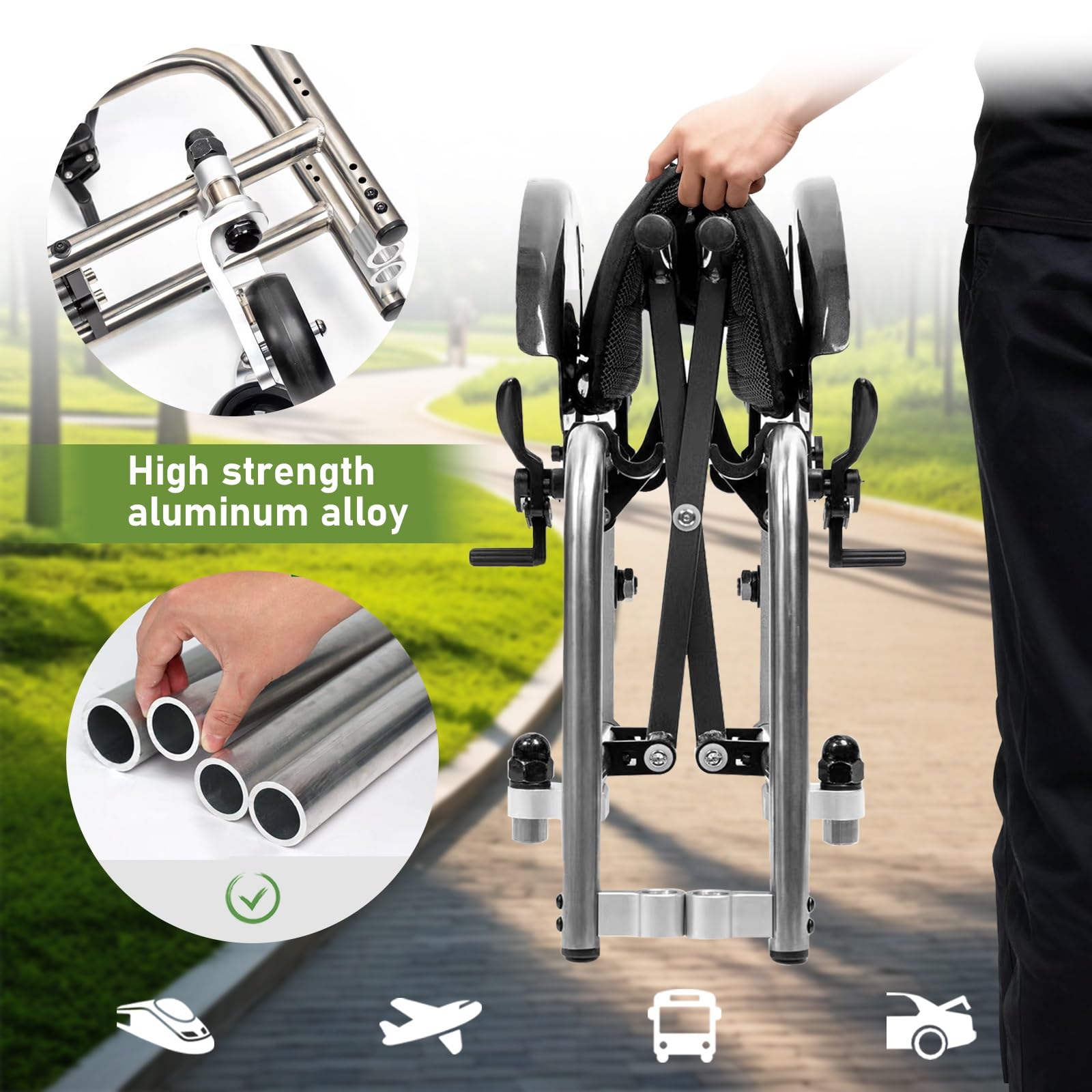 Silla de Ruedas Deportiva para Adulto,Silla De Ruedas De Transporte Plegable Ligera,marco de aleación de aluminio,sillas de ruedas manuales autopropulsadas(C,Seat width 38cm/15in)