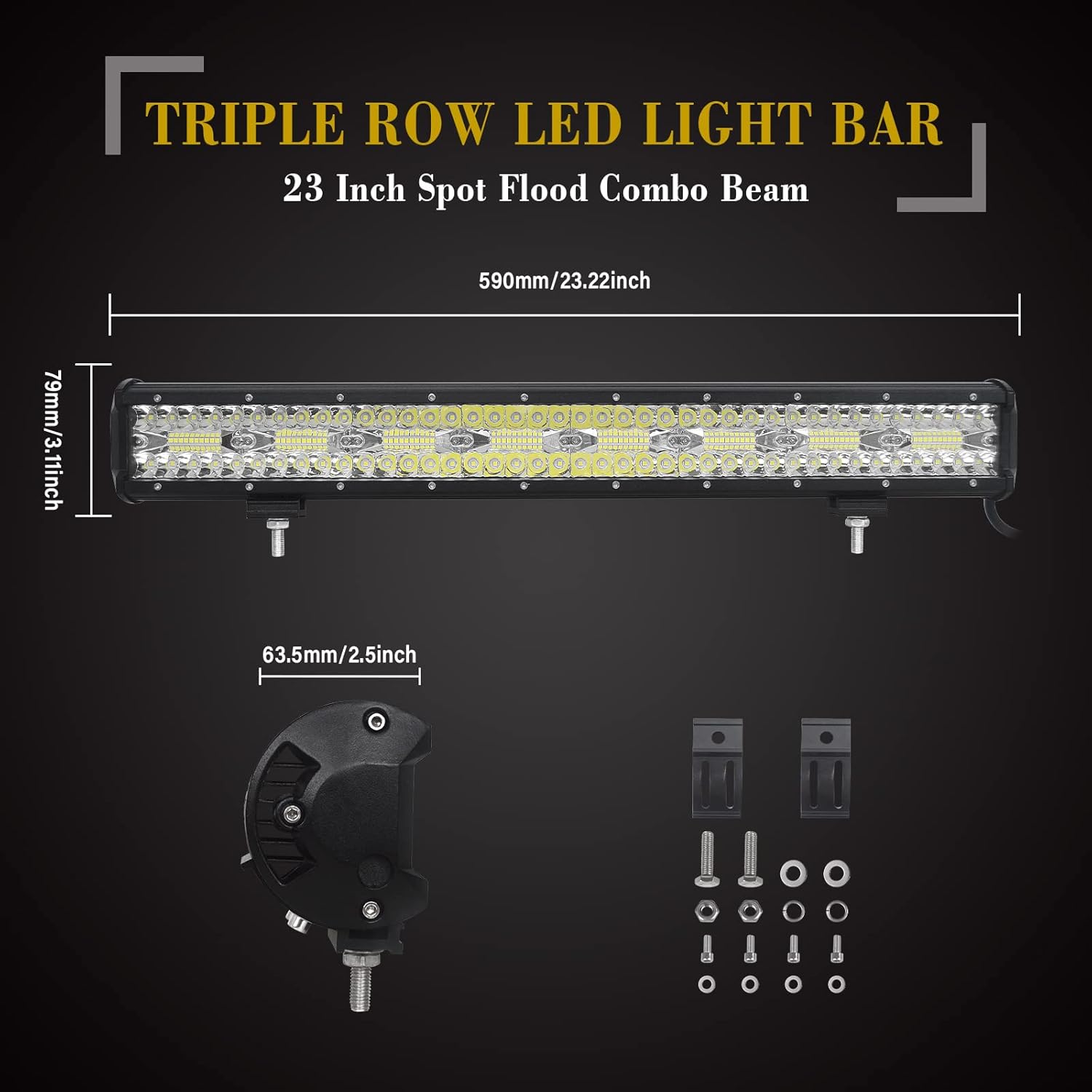 SKYWORLD LED Light Bar, 23 Inch 480W LED Off Road Lights Spot Flood Combo Work Driving Lamp with License Plate Mounting Bracket Holder 12V Wiring Harness Kit for Auto Truck Car ATV SUV 4X4 12V 24V