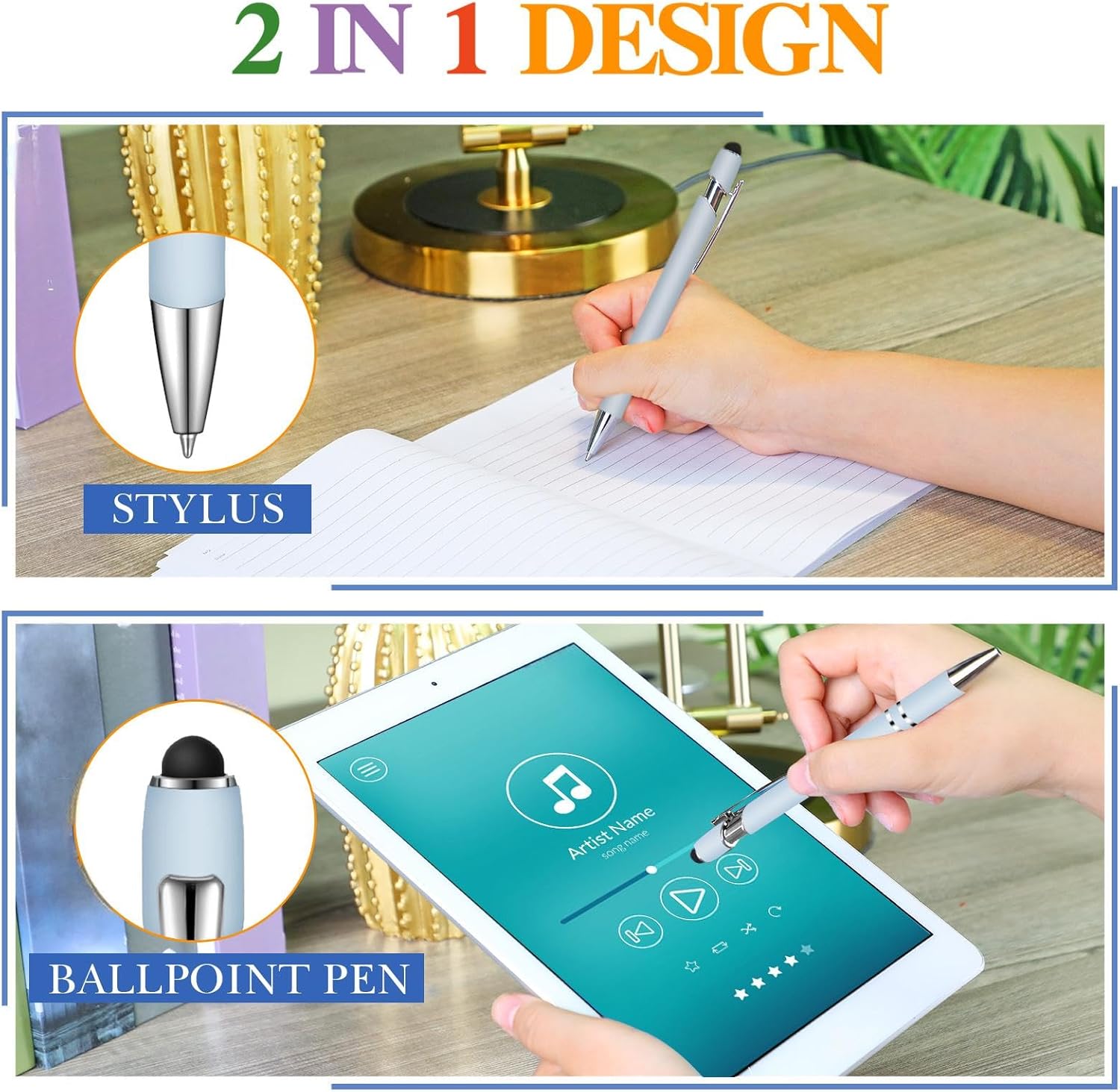 Zonon 38 Pieces Rubberized Ballpoint Pen with Stylus Tip Stylish Metal Pen Capacitive Styli with Soft Rubberized Grip, Black Ink for Most Devices (Blue Series)