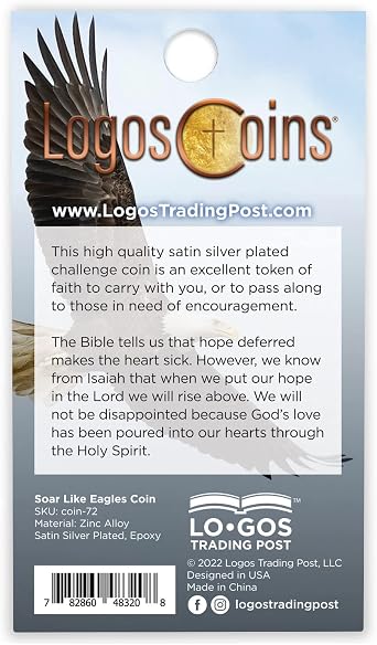 American Bald Eagle Challenge Coin Satin Silver Plated Christian Pocket Token For Eagle Scout Isaiah 40:31 Bible Study Supplies For Men Religious Concerns EDC Coin For Police Veterans