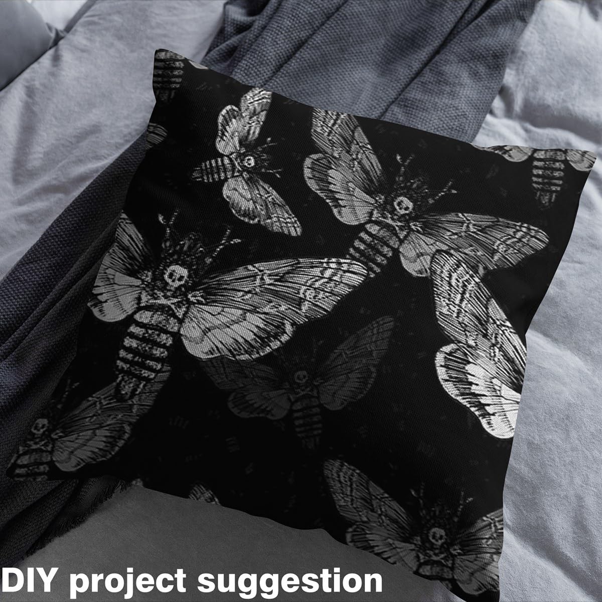 Gothic Moth Fabric by The Yard,Halloween Style White Skull Home DIY Fabric by The Yard,Death Moth Butterfly Fabric for and Home Accents,1 Yard - Image 3