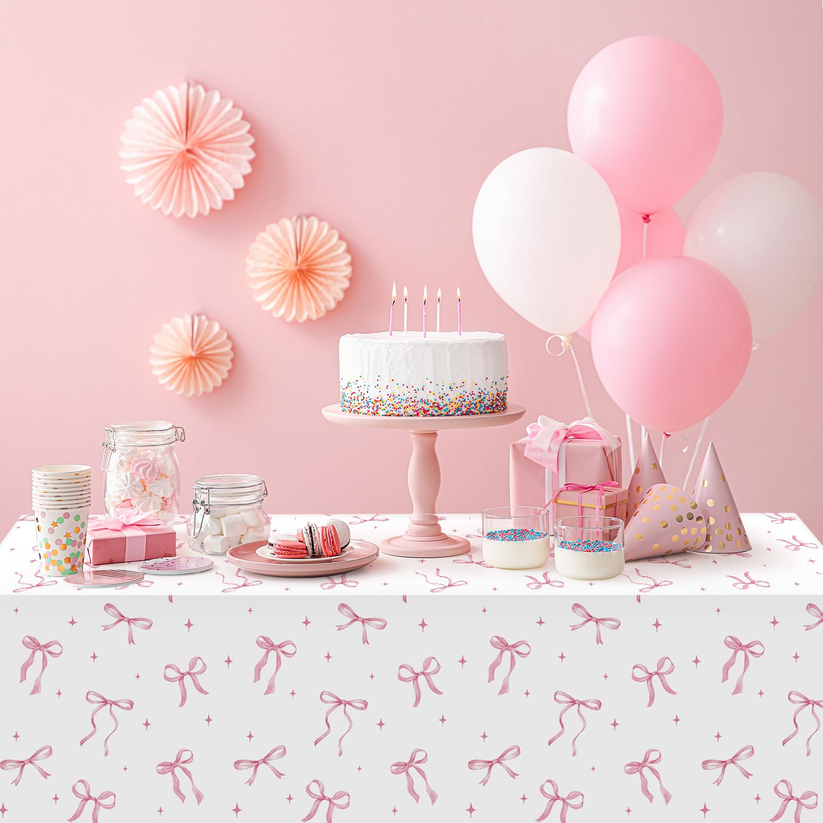 Halloween Costume Accessory 2-Pack Coquette Party Tablecloths - Pink \u0026  White Bow Plastic Table Covers 54x108 Inch For Birthday Wedding Baby Shower  Coquette Bow Plastic Table Covers For Birthday Wedding, image size:1600x1600