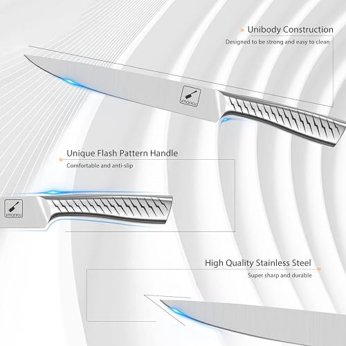 Miniatura 3 de imarku Juego de cuchillos de cocina de una pieza con afilador integrado, juego de cuchillos de chef de acero inoxidable con mango de rayas de rayo,