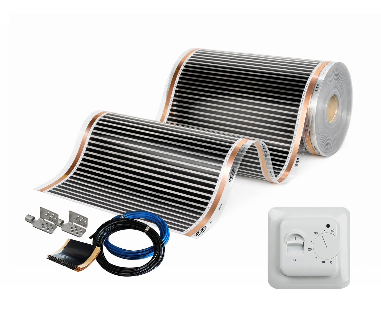 Pellicola Riscaldante a Infrarossi CALORIQUE NEO – Larghezza 100 cm – Copertura 4,0 m² – 150 W/m² – Riscaldamento Elettrico per Pavimento, Parete e Soffitto – con Termostato Analogico BTC70