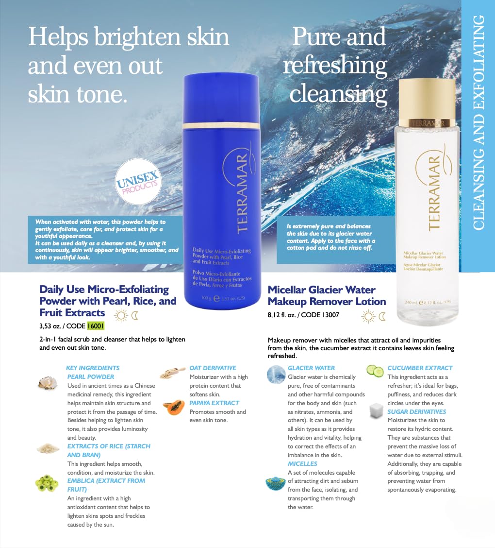 Terramar Micro-Exfoliating Powder Face Exfoliator with Pearl, Rice & Fruit Extracts