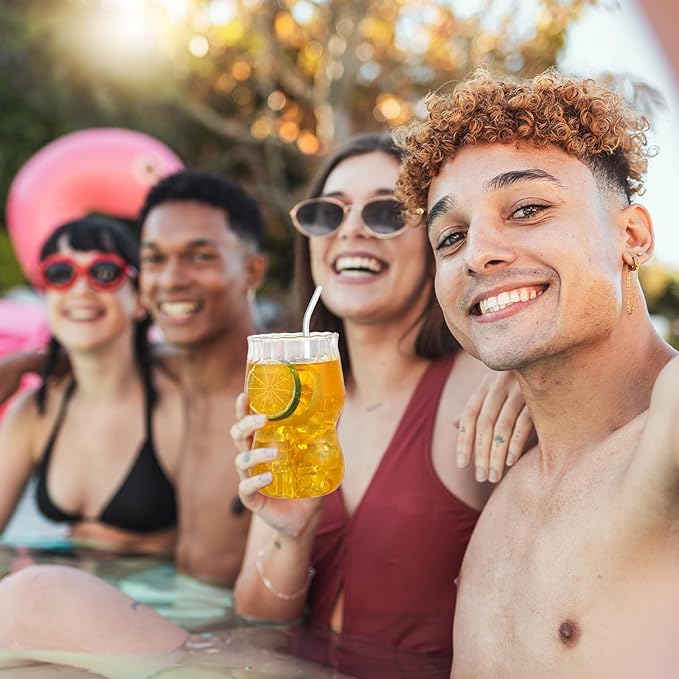 Jingmore 4 Vasos de Vidrio con Sorbetes, Diseño Ondulado, 20 oz miniatura 6