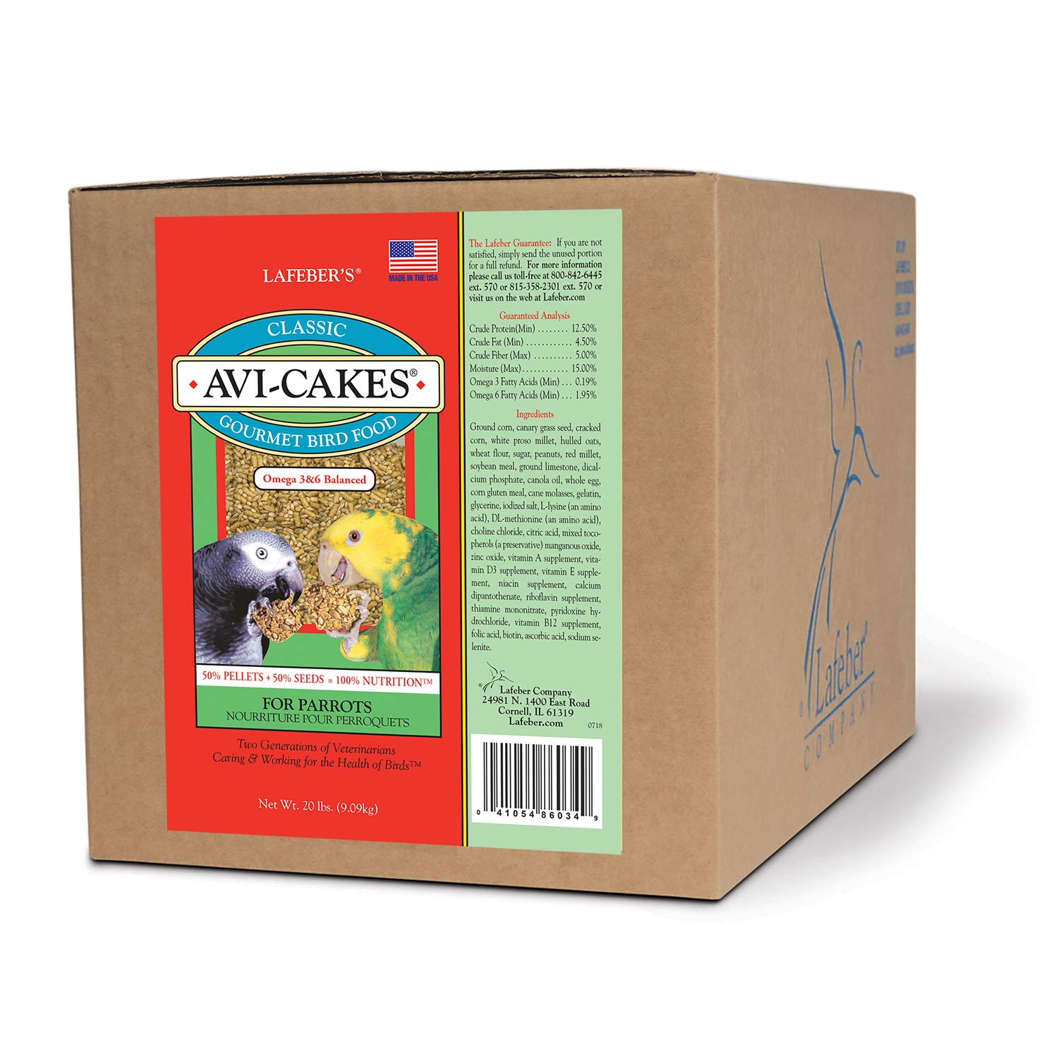 LAFEBER'S Classic Avi-Cakes Pet Bird Food, Made with Non-GMO and Human-Grade Ingredients, for Parrots, 20 lb…