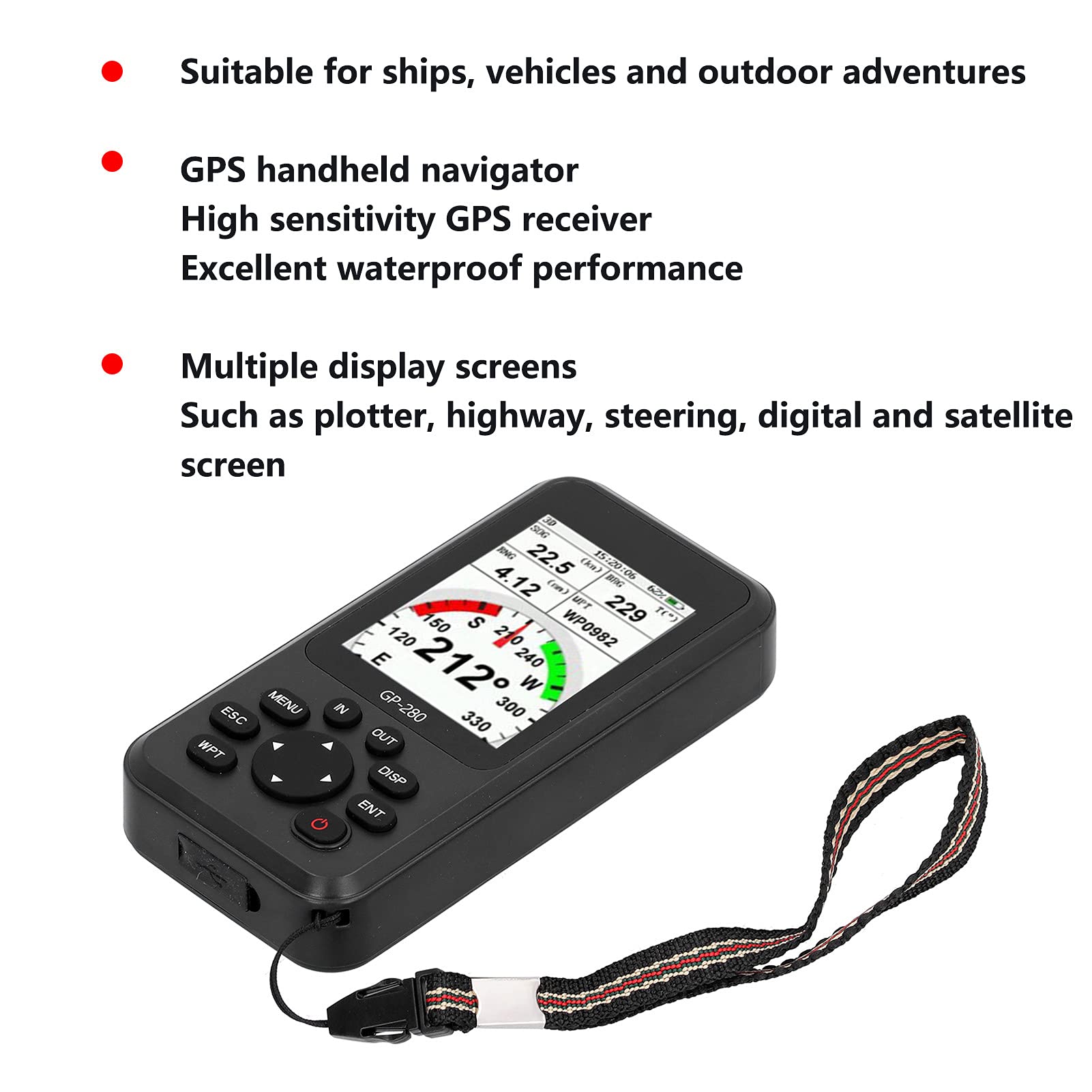Handheld Navigator GPS, Lokalizator wysokości szerokości szerokości do eksploracji na zewnątrz, przenośny urządzenie śledzące GPS, urządzenie nawigacyjne turystyczne (Czarny)