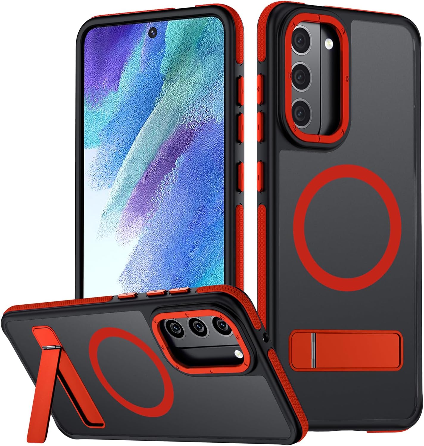 for Samsung Galaxy S21 Ultra Case, [Compatible with MagSafe], Adjustable Kickstand,Military Grade Drop Tested, Translucent Matte Phone Case for Galaxy S21 Ultra Case (Black)