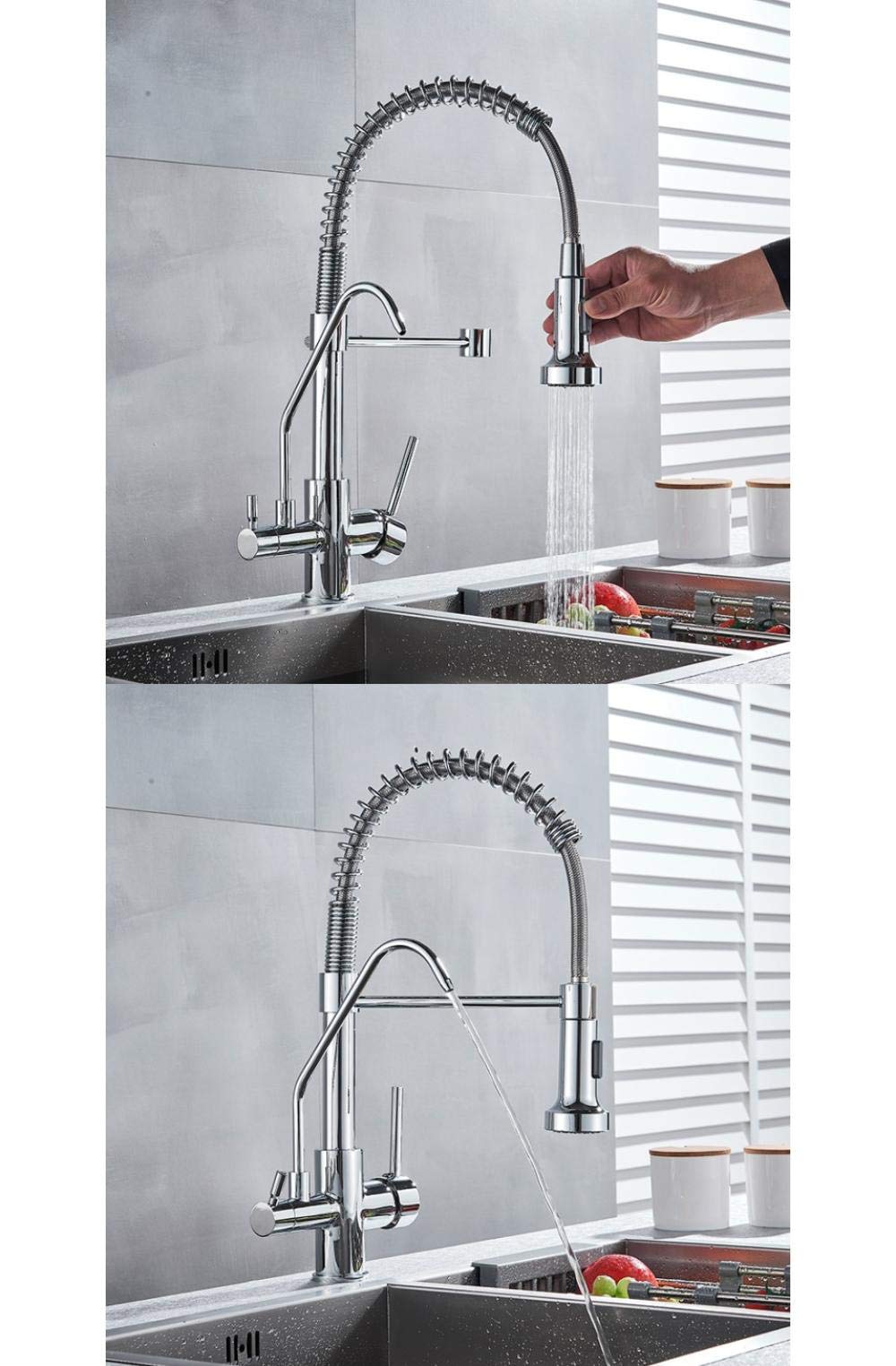 Rubinetti filtro acqua cromati rubinetti cucina Rubinetto miscelatore doppio comando a piano con rotazione Rotazione a 360 gradi Funzione di purificazione dell'acqua Gru