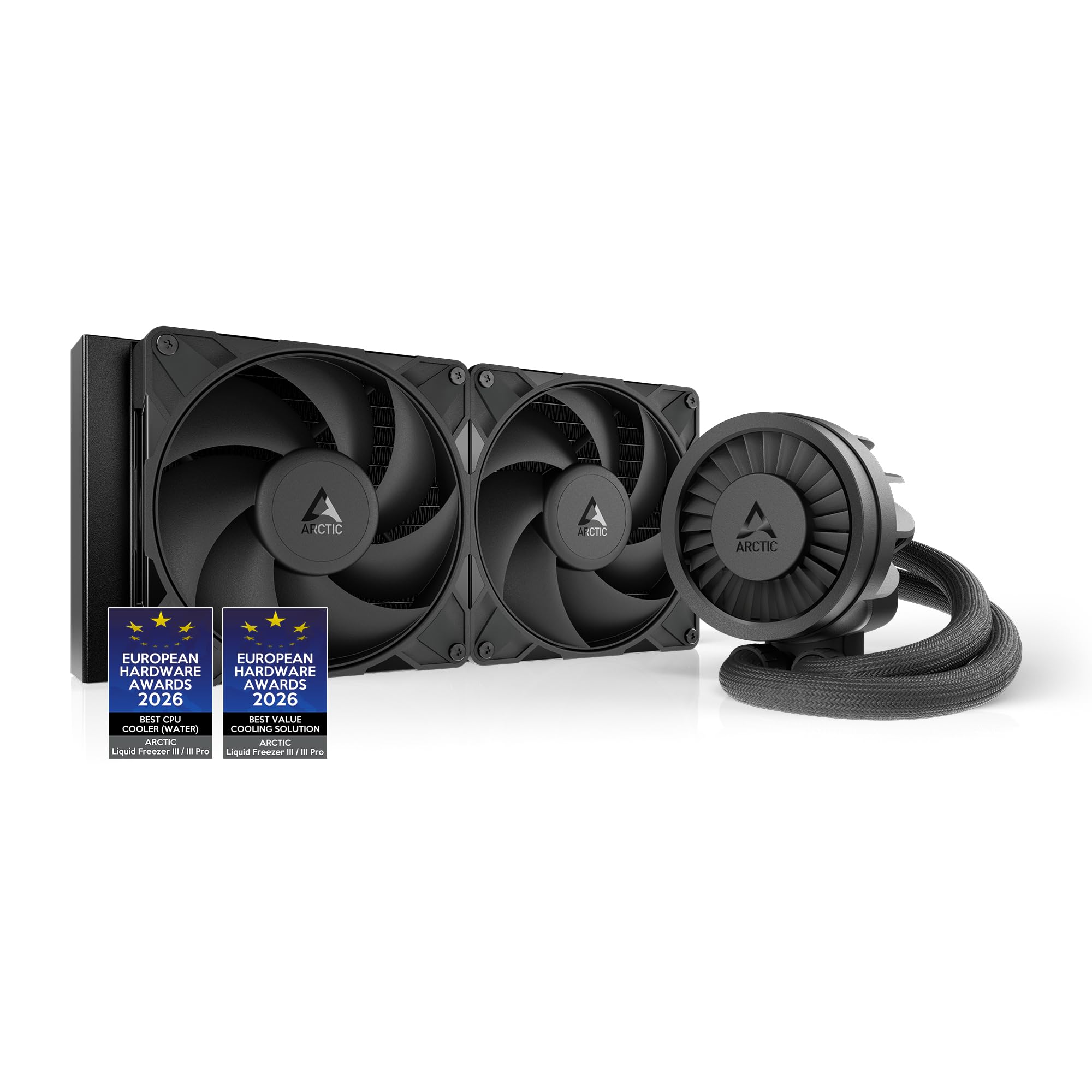ARCTIC Liquid Freezer III Pro 280 - Wasserkühlung PC, AIO CPU Wasserkühler, 2x140 mm, 38 mm Radiator, PWM-Pumpe, VRM-Lüfter, AMD AM5/AM4, Intel LGA1851/1700 Contact Frame - Schwarz
