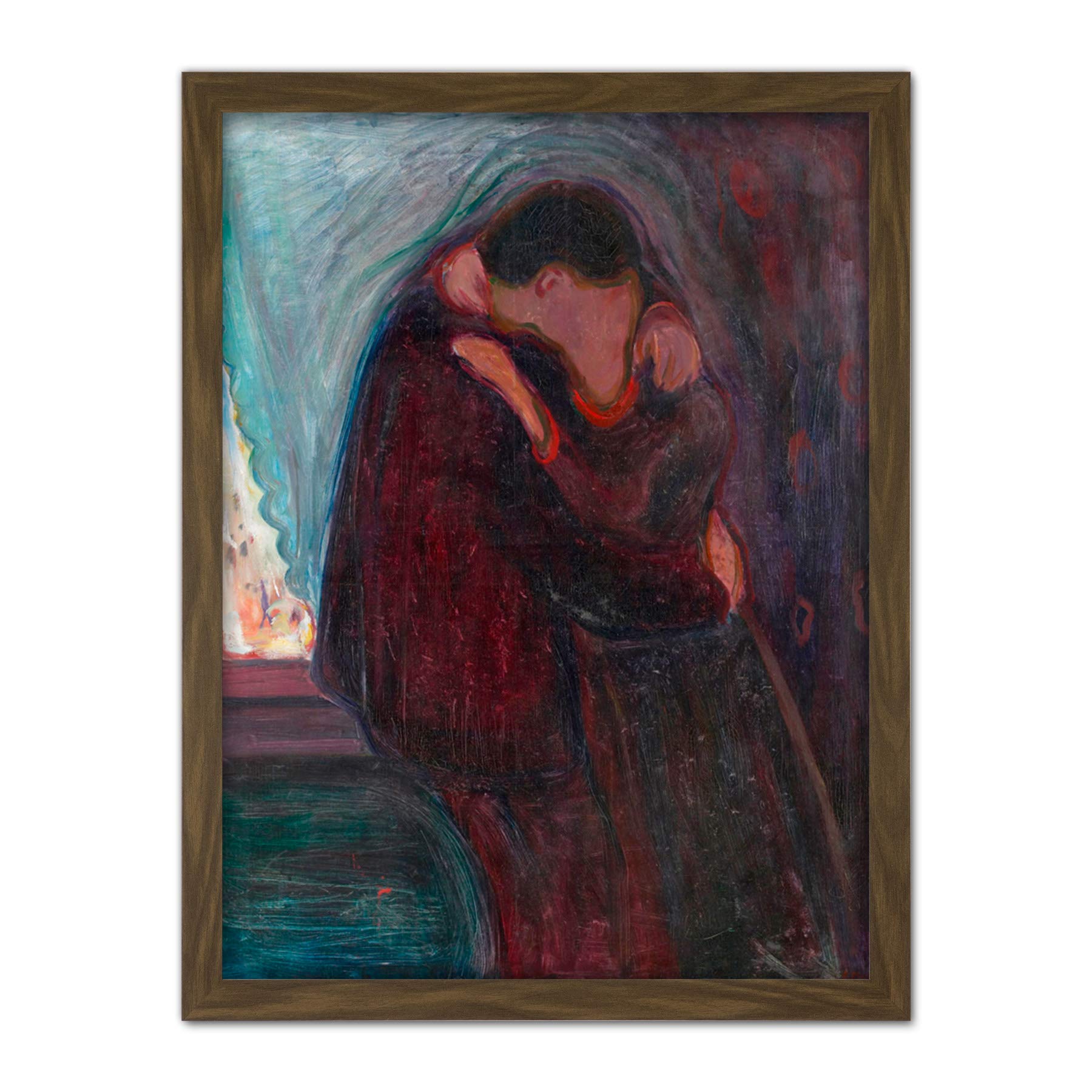 Edvard Munch The Kiss Painting Artwork Framed Wall Art Print 18X24 Inch