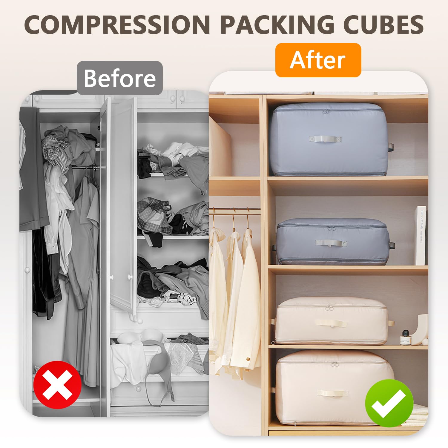 Organizer ultra salvaspazio a compressione, salvaspazio, sacchetti a compressione per trapunte, coperte, biancheria da letto, piumoni (champagne, XL Organizer ultra salvaspazio a compressione, salvaspazio, sacchetti a compressione per trapunte, coperte, biancheria da letto, piumoni (champagne, XL