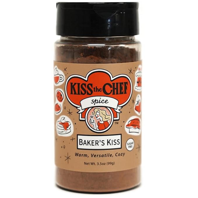 Kiss the Chef Baker’s Kiss Spice Blend 3.5 oz - Warm Baking Spices with Cinnamon, Cardamom, Cloves, Nutmeg & Allspice - Sugar Free, Gluten Free, Spice Mix for Baking, Coffee & Desserts