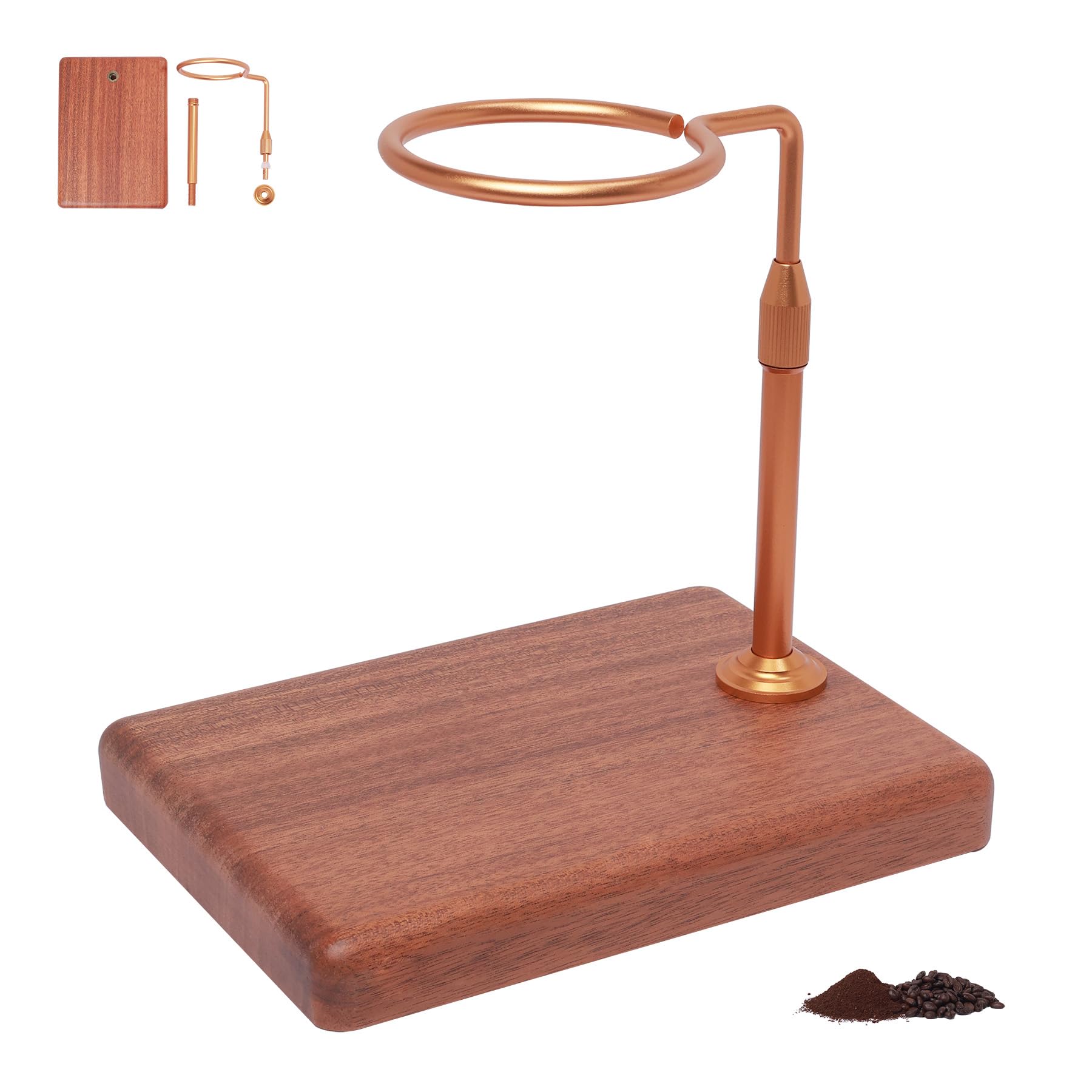 Svfreyavis Pour Over Coffee Maker with Adjustable Stand & Wooden Base, Dripper Stand for Manual Coffee Brewing, Coffee Filter Holder, Tea Strainer Stand for Home, Café, Restaurant, Camping, Golden