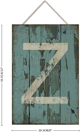 Vista 36 de Letrero colgante de madera con letra A, letrero de madera, decoración del hogar, 26 letras del alfabeto de metal, placa de madera, decoración