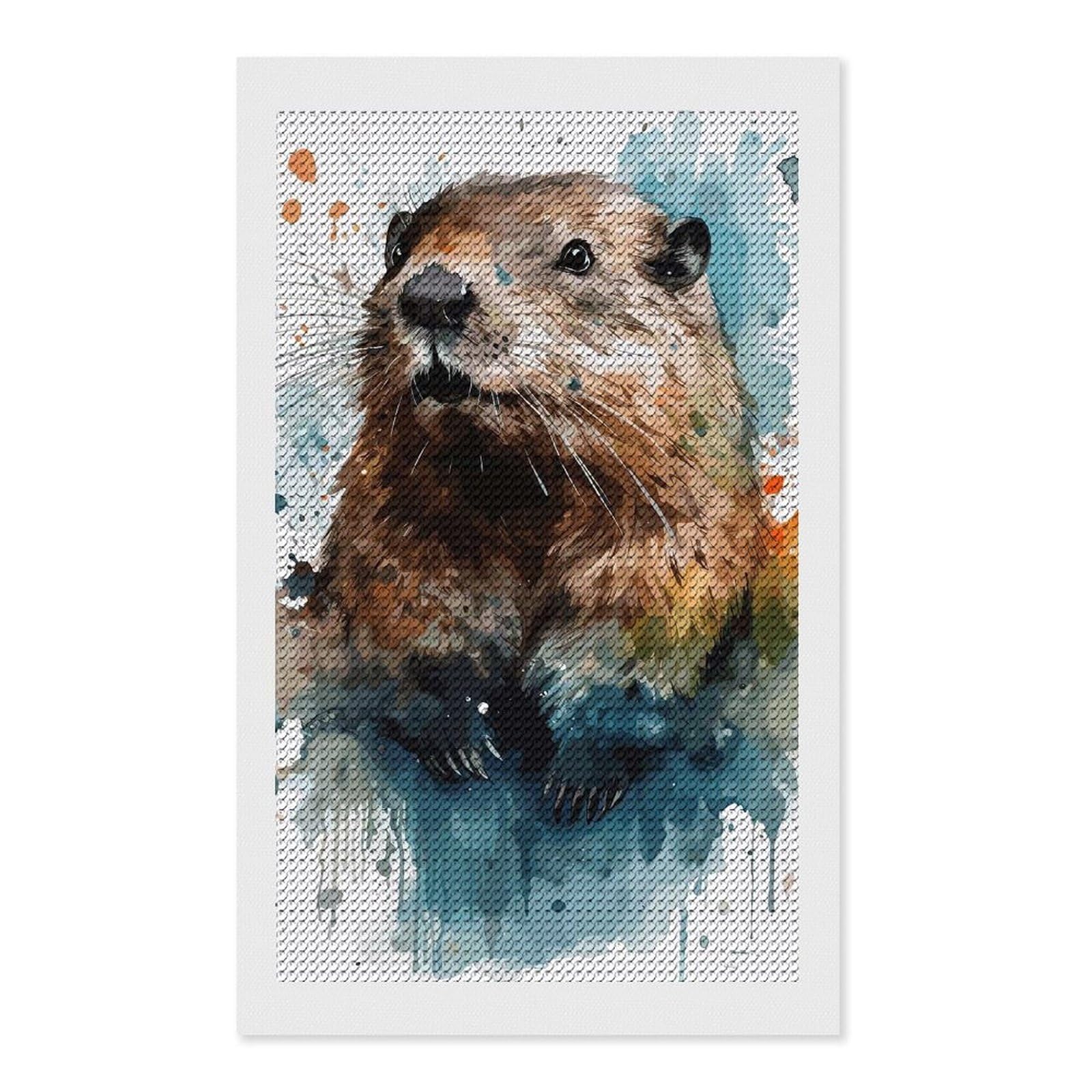 Junmoney Watercolor Beaver Portrait DIY Diamond Art Canvas Kit 12"x20", for Adults, Decorate Your Room, Gift Idea, Modern Decor, Finish and Display