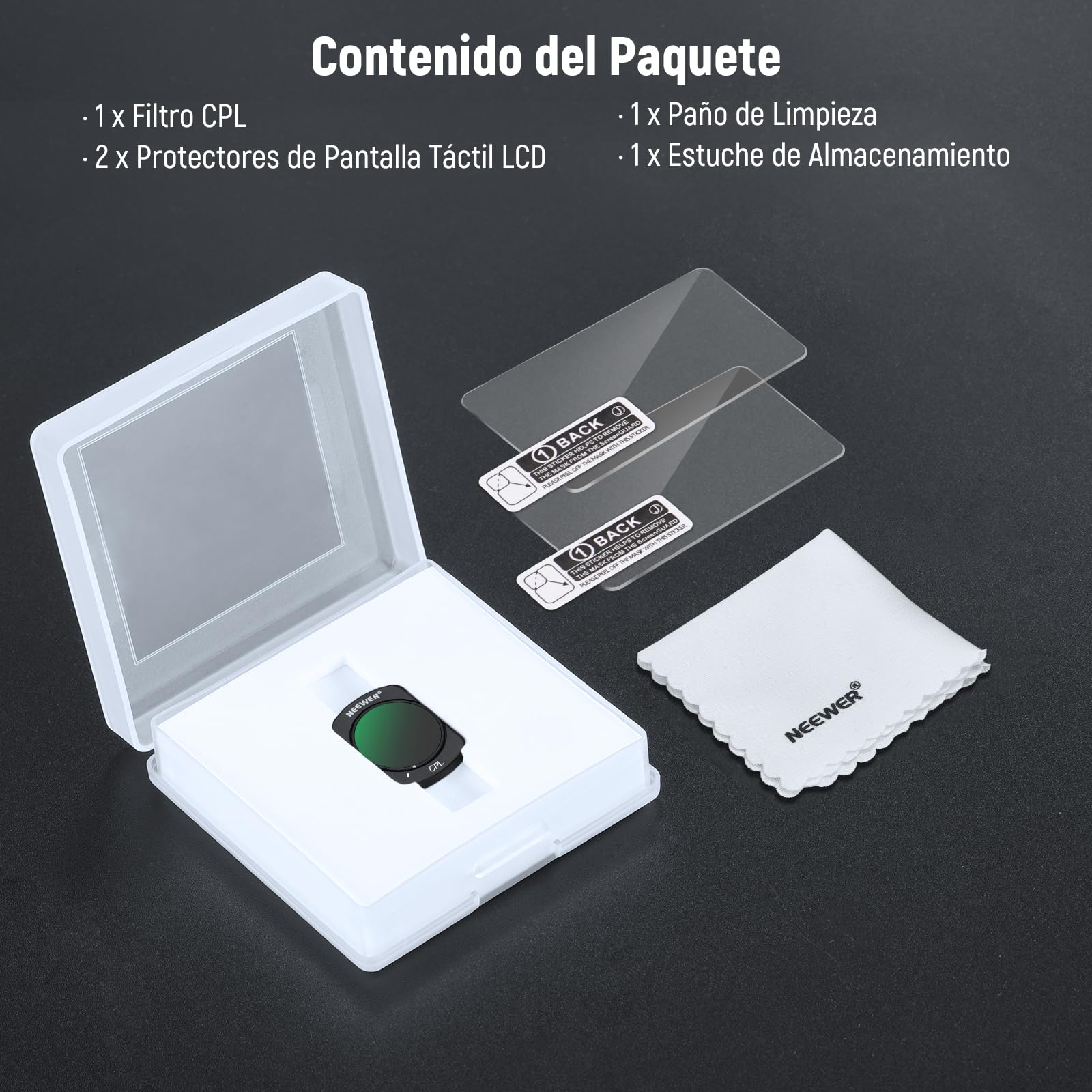 NEEWER Magnético CPL Filtro Compatible con dji Osmo Pocket 3 / Pocket 4 / Xtra Muse, Kit de Accesorios para Cámaras de Acción con Filtro Polarizador Circular y 2 Protectores de Pantalla