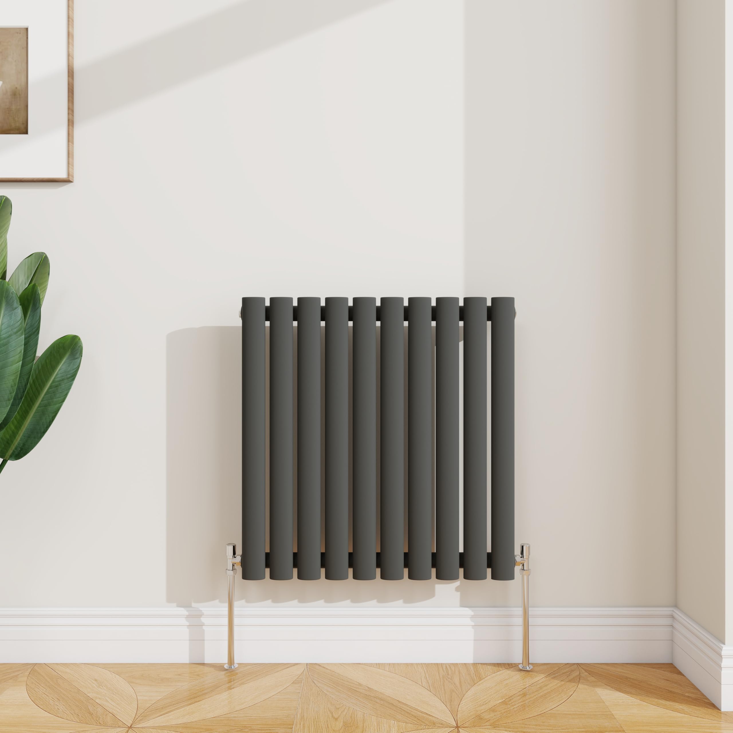 SLINE SANITARY Horizontal Oval Column Rradiator Bathroom Central Heating Anthracite 600×590mm Single Panel Radiator