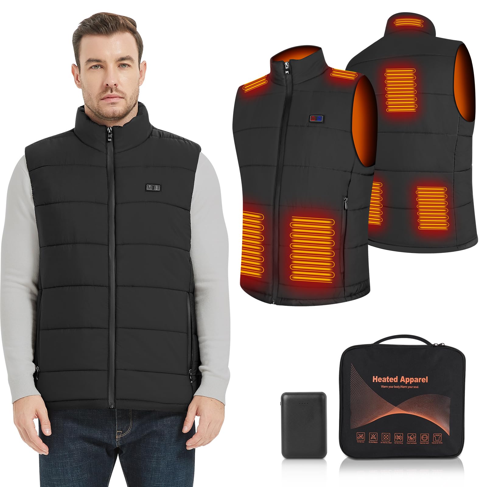 Amiable Gilet Riscaldato Uomo Donna, Giubbotto con Batteria 10000mAh, 8 Zone Di Riscaldamento Giacca Riscaldata per Campeggio Pesca Caccia - M