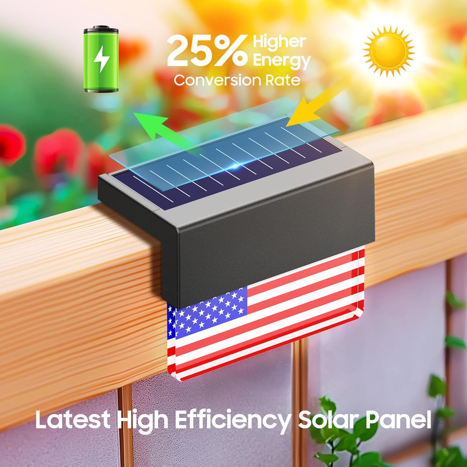 American Flag Decorations Solar Fence Lights, 6 Pack UAS Flag Solar Lights Outdoor for Fence with RGB & Warm White Mode, Waterproof Deck Fence Lights Solar Powered for Patriotic Decor