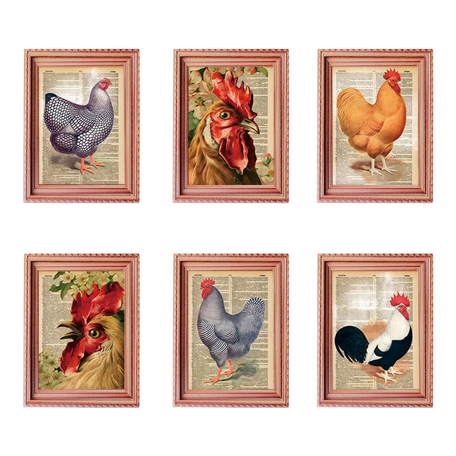 Elnwnnkc 6Pcs Sticker Small Art Print Wooden Picture Frame Refrigerator Magnets Painting with Animal Design Fridge Decors Fridge Accessories