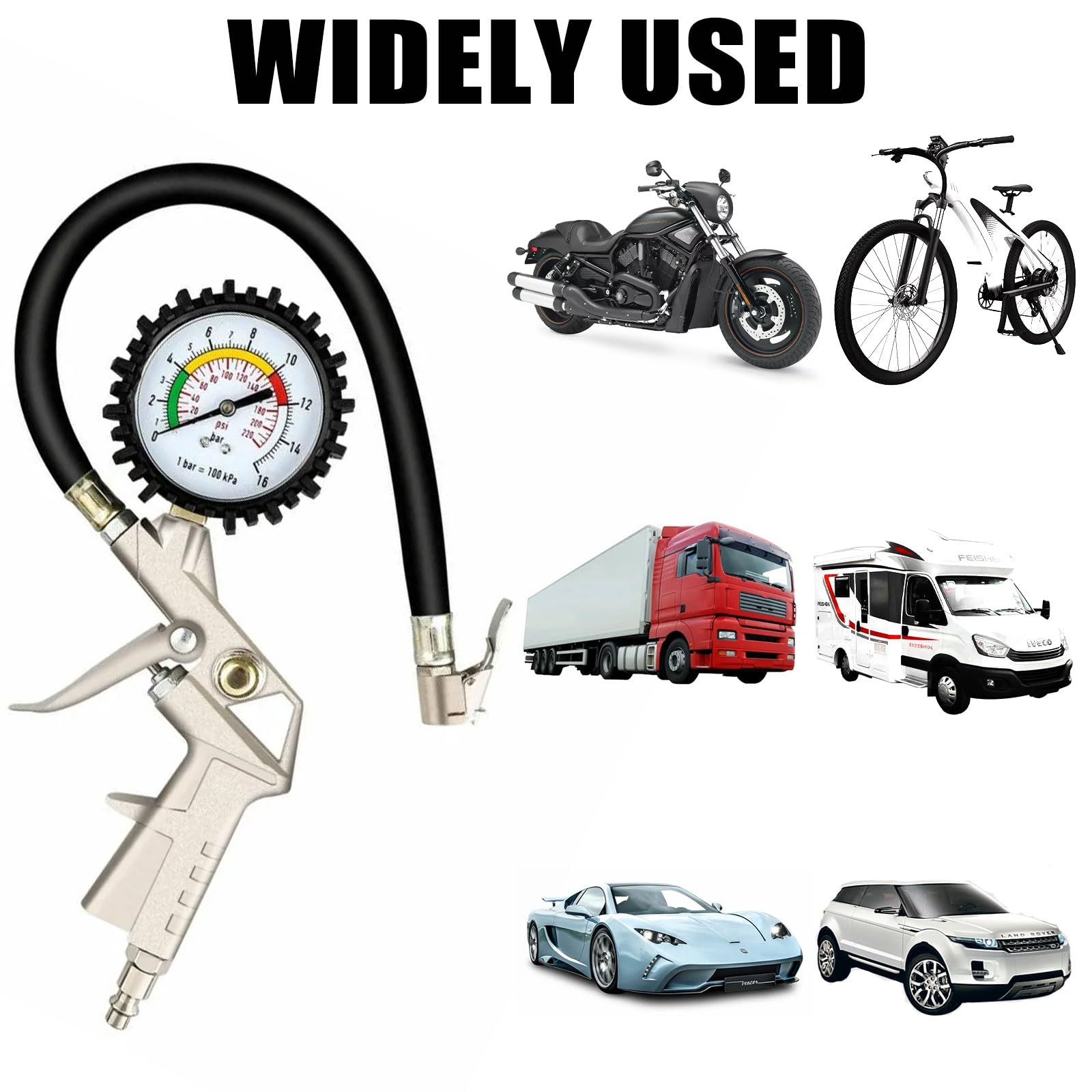 Manometre Pression Pneu, Jauges de Pression Des Pneus, Numérique Manomètre, Pistolet de Gonflage Manomètre, Testeur de Pression Des Pneus, Gonflage Pneu Voiture Avec Ecran LCD pour Voitures Motos
