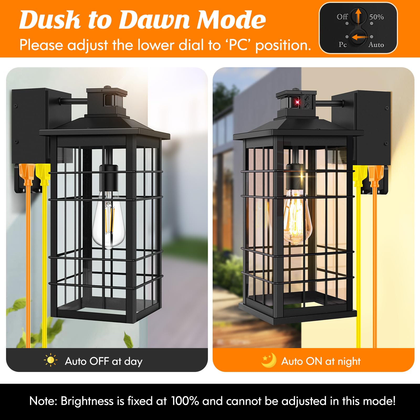Lampada da parete per esterni con sensore di movimento di grandi dimensioni, 45,7 cm, con prese GFCI, luce da parete per esterni, colore nero, 3 modalità di illuminazione, impermeabile, per esterni