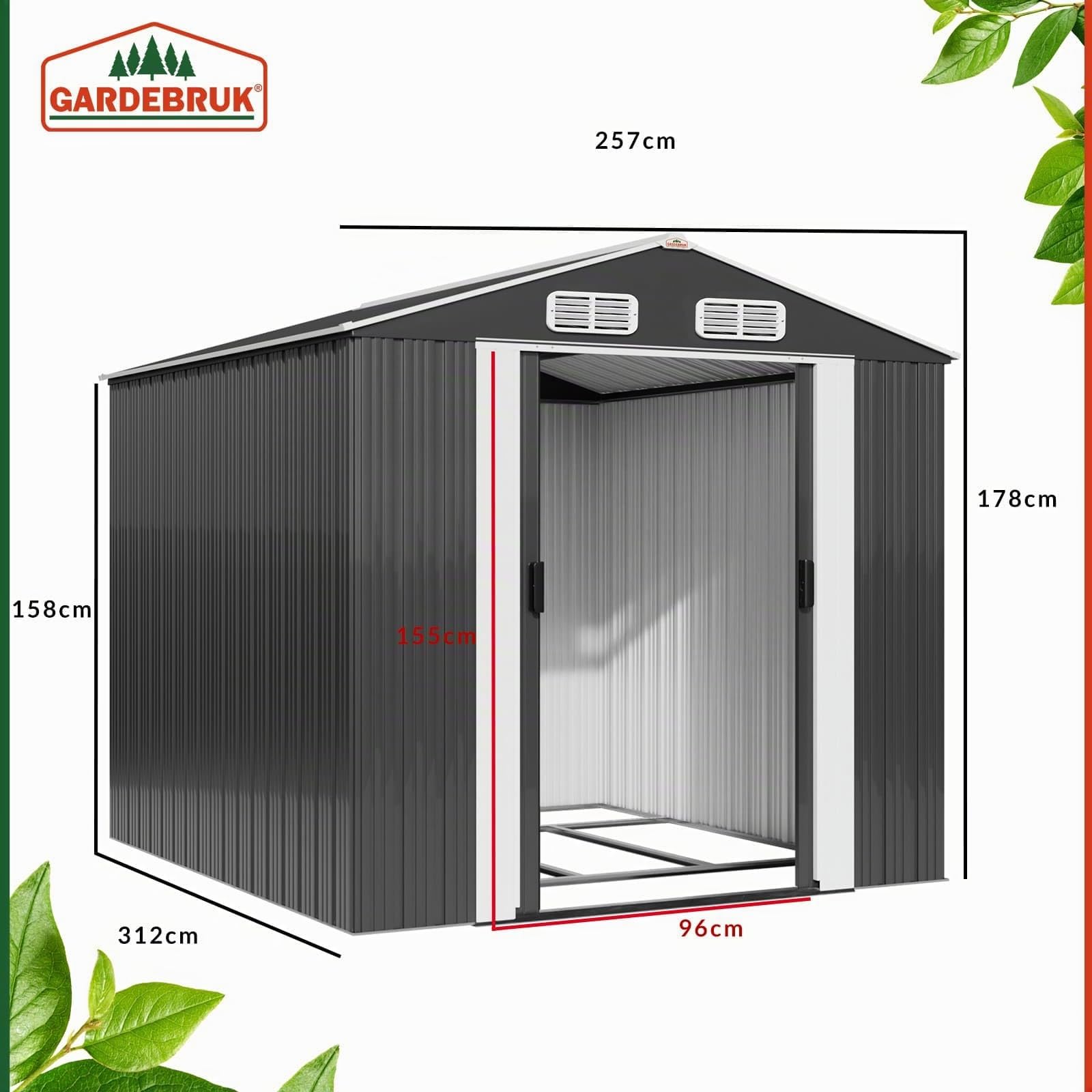 Deuba Capanno da Giardino XXXL Metallo 8m² Fondamenta 312x257x177, 5cm Porta Scorrevole Casetta per Attrezzi 14,7m³ Antracite