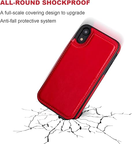 Miniatura 5 de OT ONETOP Funda tipo cartera para iPhone XR con soporte para tarjetas, piel sintética de alta calidad, ranuras para tarjetas, doble cierre magnético
