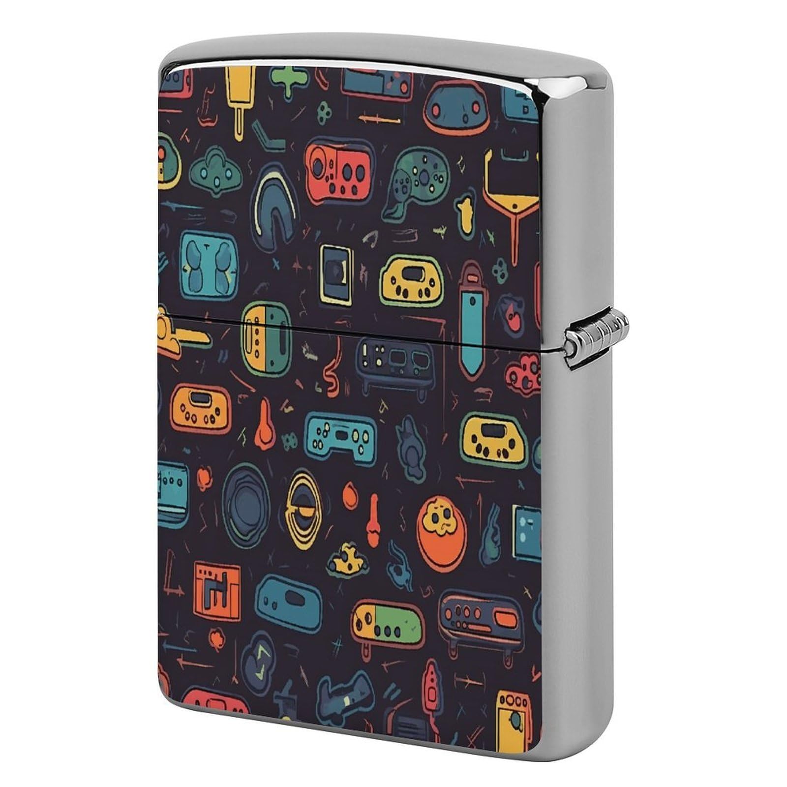 Game Video Gaming Pattern Print Metal Lighter Cover Case, Vintage Cool Lighter Housing Funny Lighters Sleeve for Zippo Men Dad Husband Gift Collect