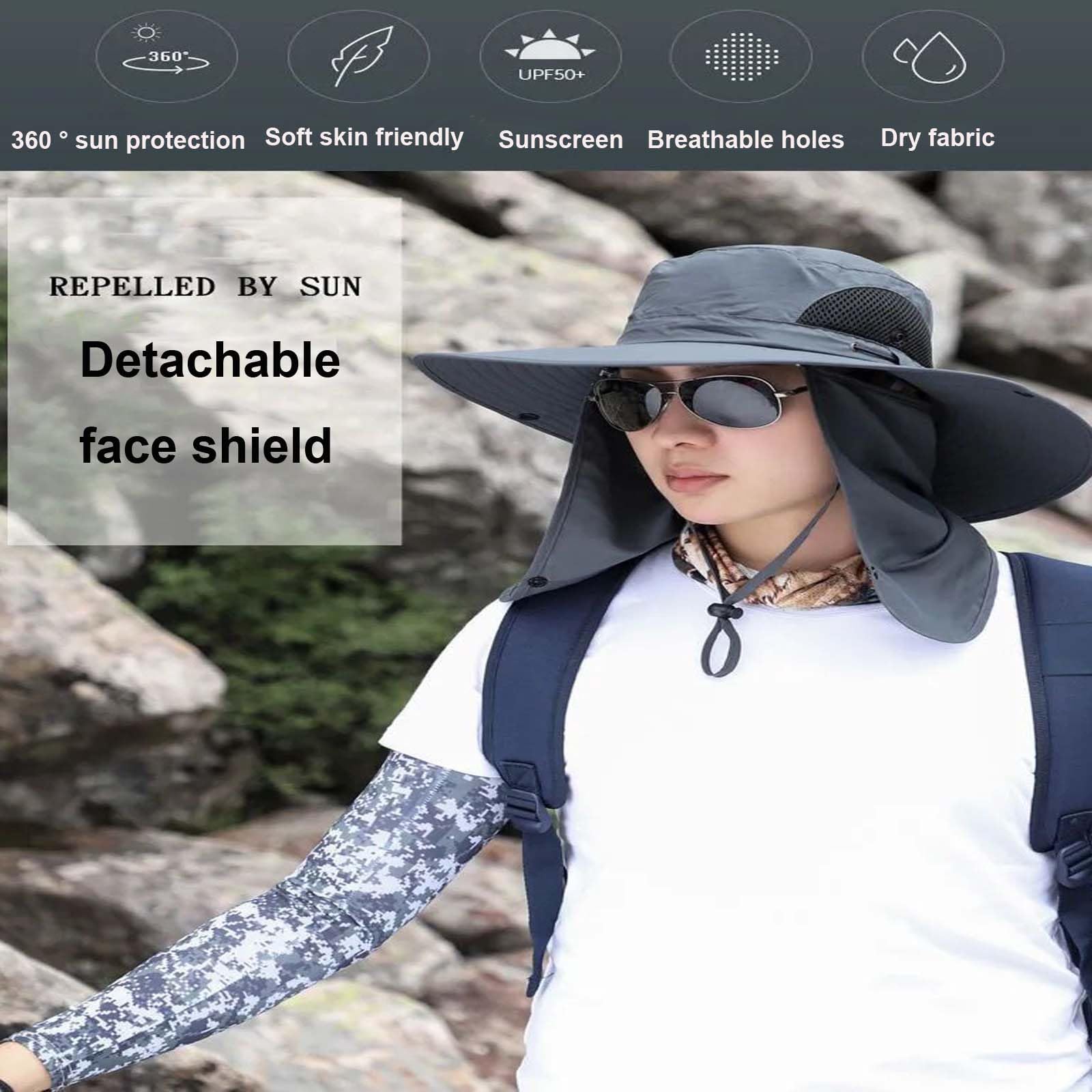 Cappello da pesca per uomo e donna, con protezione solare UPF 50+ e patta per il collo, cappello da spiaggia, cappello da escursionismo, cappello da pesca