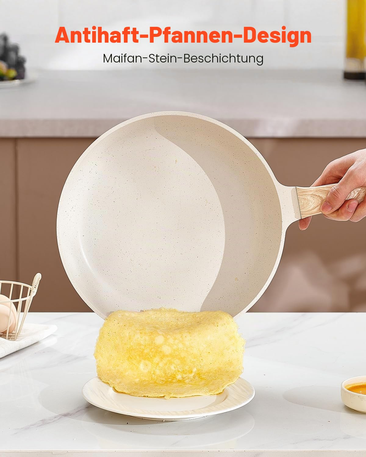 VEVOR Induktion Töpfe Pfannen Set (17-teilig) mit Glasdeckel, antihaftbeschichtetes Kochgeschirr, Induktionskochtöpfe für die Küche im Wohnmobil zum Braten, Würzen von Soßen und Kochen (Weiß)