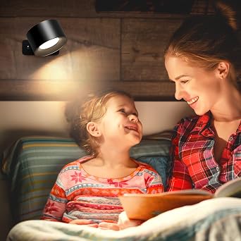 Mexllex LED Wall Light Indoor, 3 Brightness Levels, 3 Color Modes, Bedside Lamp, 360° Rotatable Touch Control, Black, 1PCS [Energy Class A]