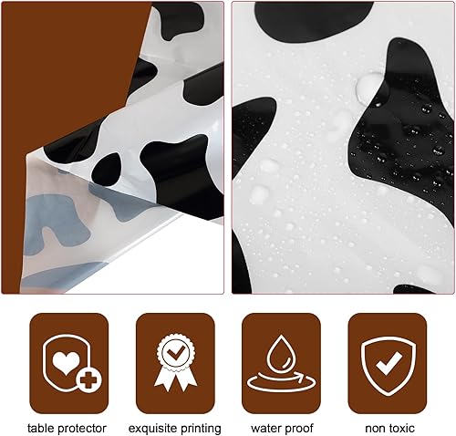 Miniatura 9 de Moukeren Mantel redondo de 3 piezas con estampado de vaca de 84 pulgadas, mantel redondo lavable con estampado de vaca, mantel de plástico para mesa