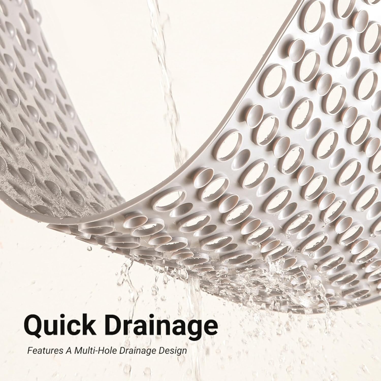 Non Slip Bathtub and Shower Mat 31x17 inch,Bath Mat with Quick Dry Drain Holes and Suction Cups, Soft Comfortable Safe Bathroom Mat for Bath Tub, Floor, Tile (Khaki)