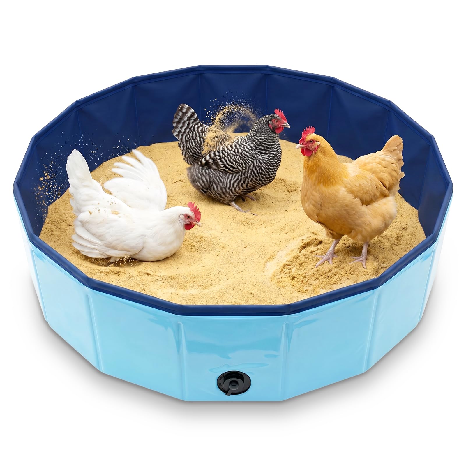 Sandbad Hühner, 80x20cm Faltbar Hühnerstaubbad aus PVC, Wasserdicht und Kaubeständig, Großes Staubbad für Hühner, Ideales Hühnerstall Zubehör für Geflügel (Blau)