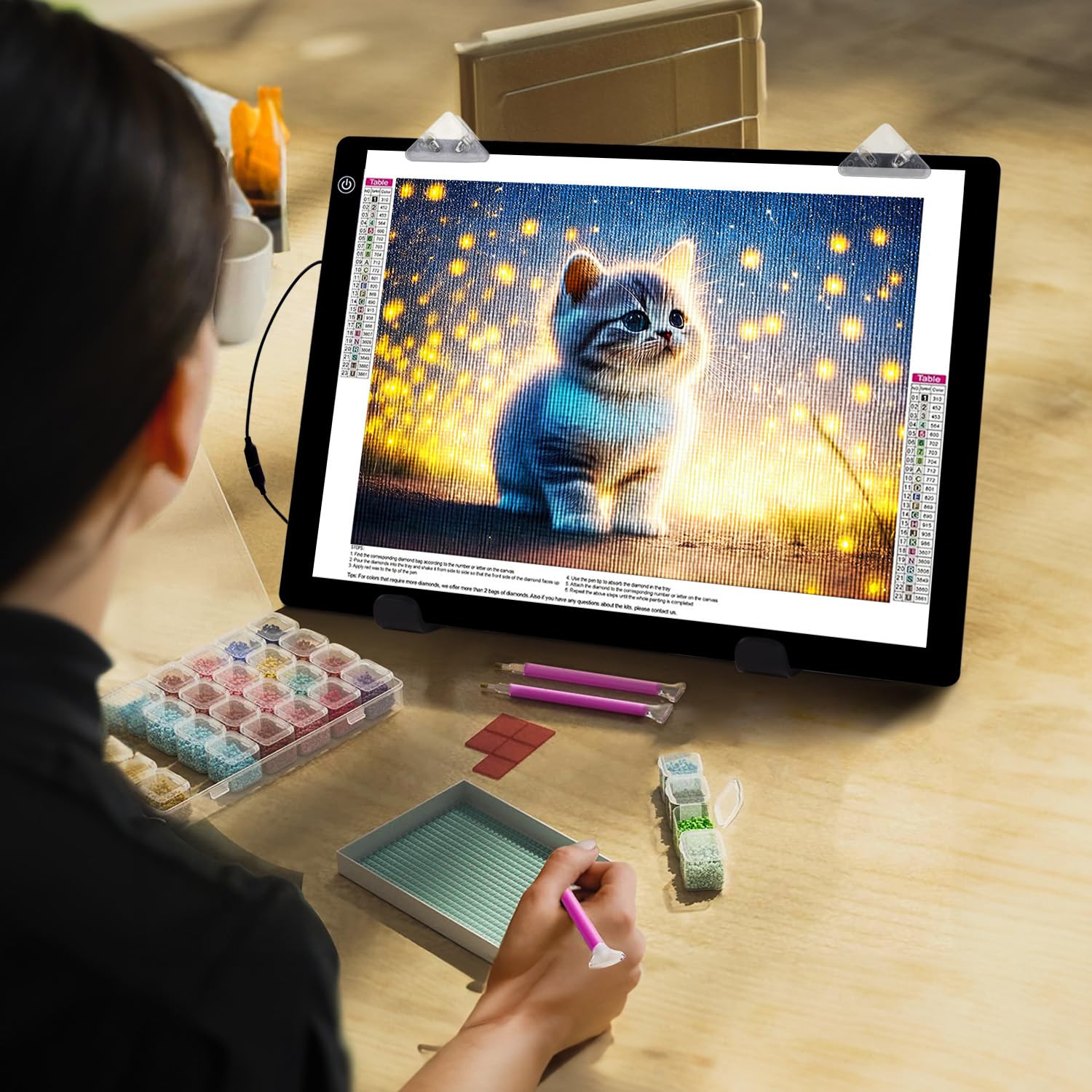 elice Leuchttisch A3,4800 Lux sehr hell 5mm Ultra dünn Light Pad für 5D Diamond Painting Zubehör,Dimmbarer Leuchtplatte mit Faltbar Ständer/clips,lichtpad a3 für Designen,Zeichnen Skizzieren,Tattoo