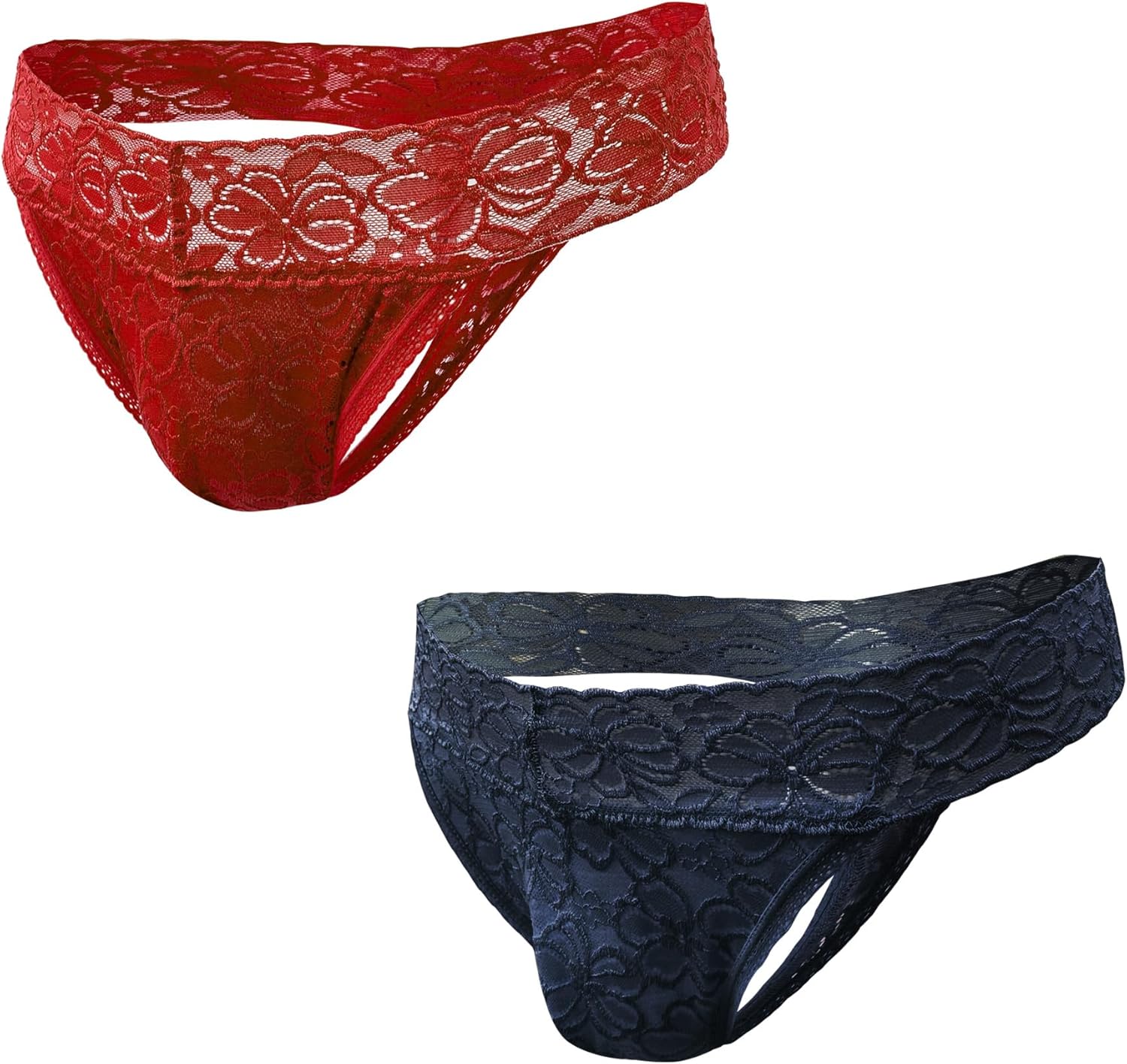 Umiehary Men Low Rise Lace T Back Breathable All Day Comfortable Thongs Stretchy Waistband 2 Pack Small-4XL