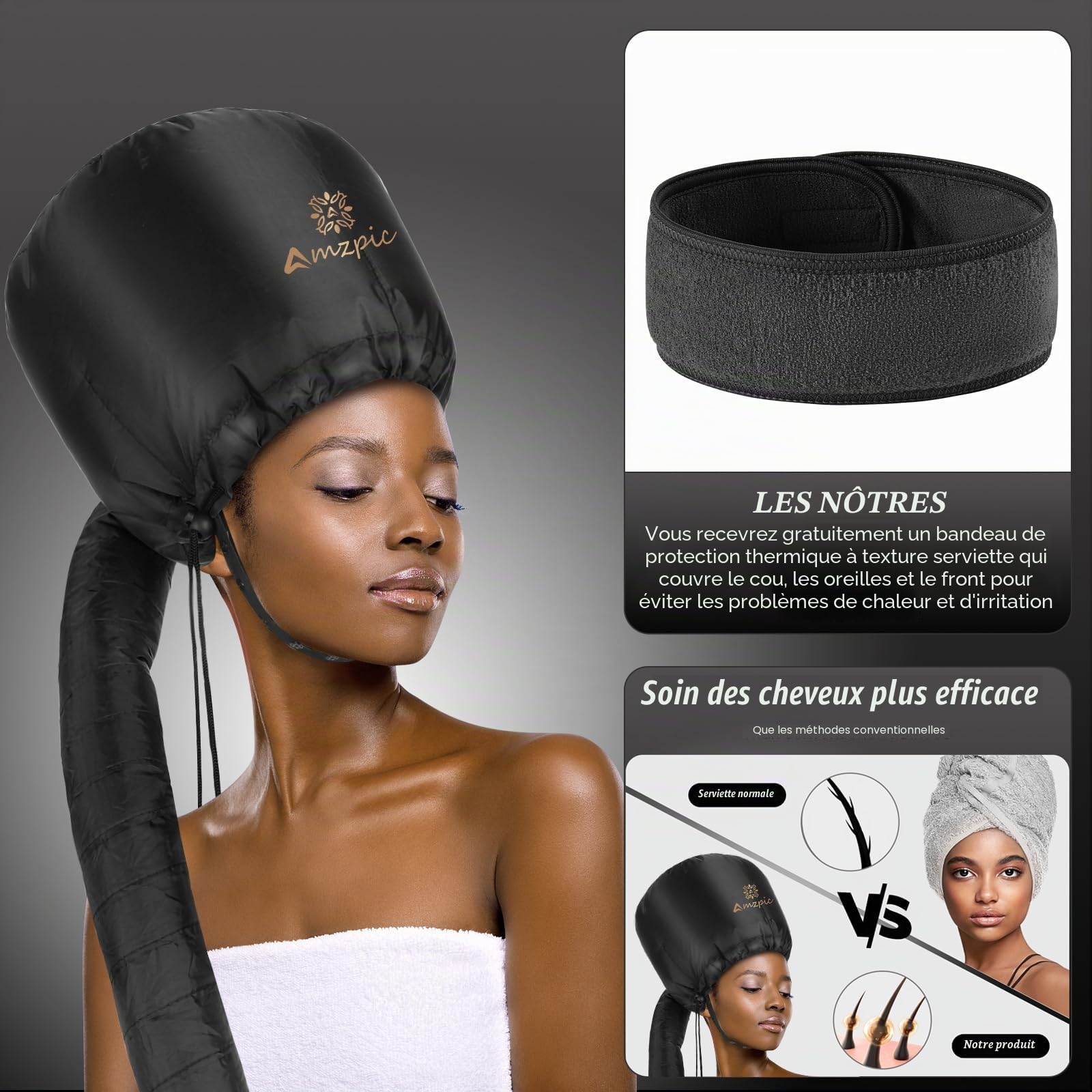 Fixation pour sèche-cheveux avec capuche, fixation douce et réglable pour sèche-cheveux extra large pour un séchage plus rapide à la maison, facile à utiliser pour le coiffage, le bouclage et