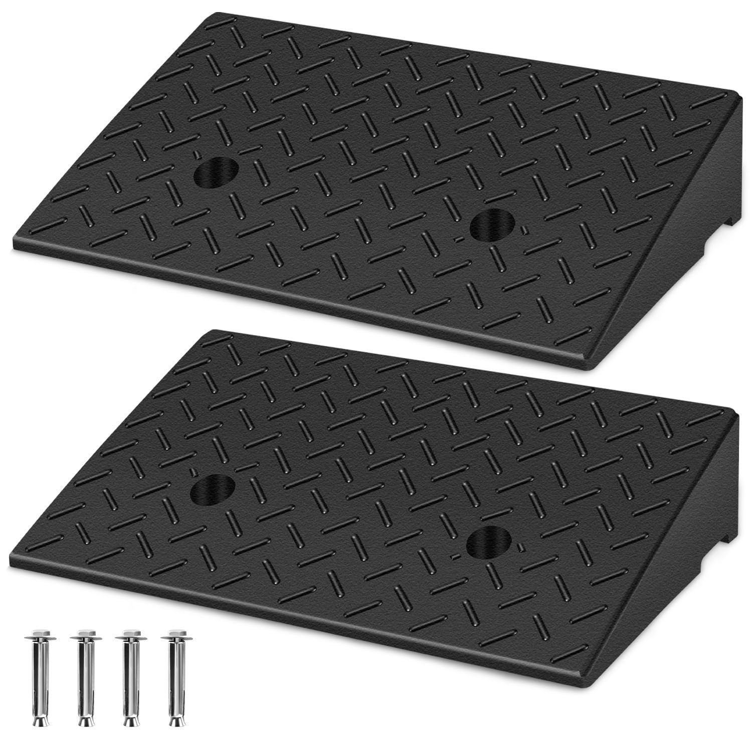 Rampa de acceso para automóviles de plástico de goma, muy resistente y antideslizante, superficie estructurada con relieve antideslizante, incluye tornillos de fijación, aprox. 49 × 30 × 11 cm